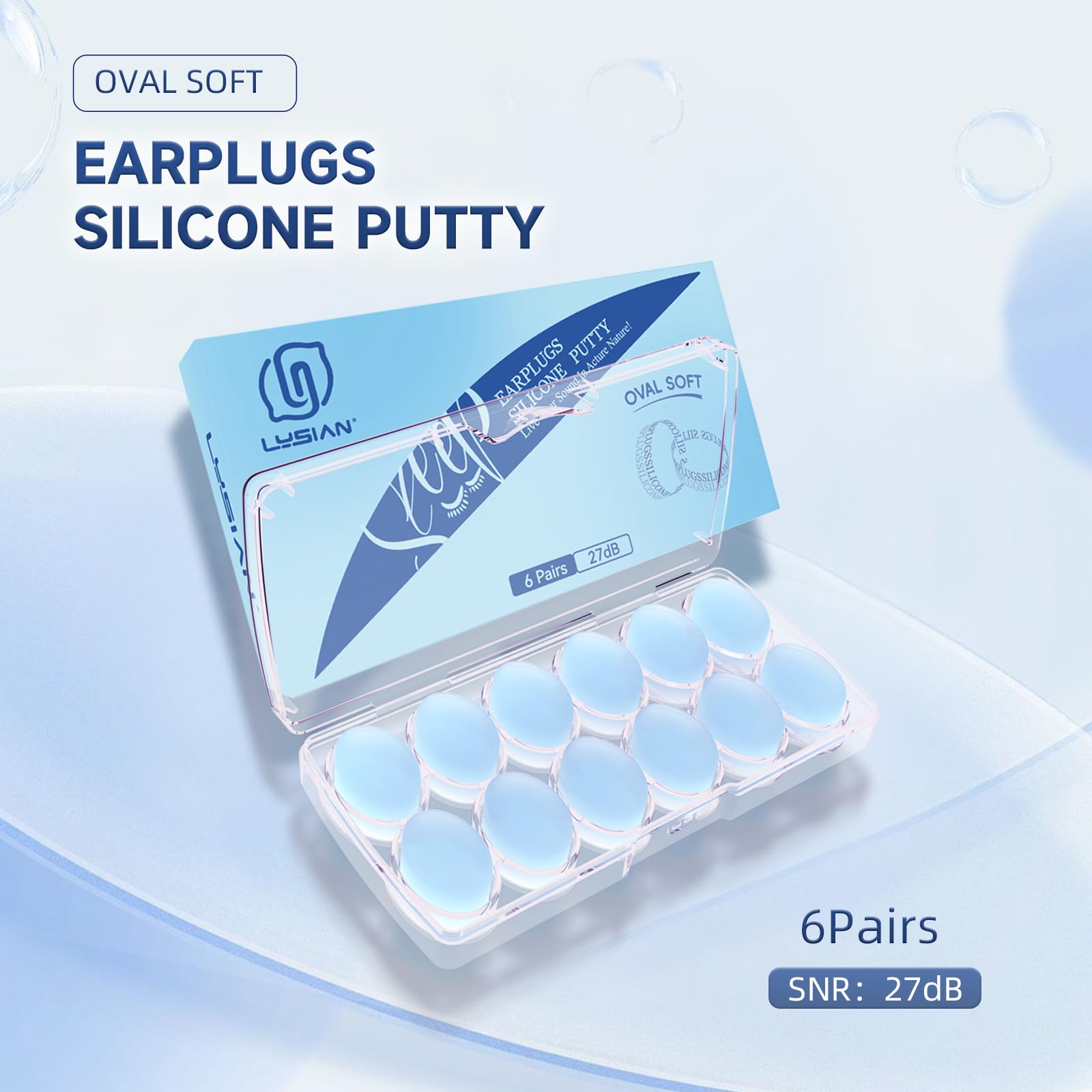 LYSIAN 27dB Moldable Silicone Ear Plugs for Sleep and Swim, 6 Pairs, Blue — Amazon image 2