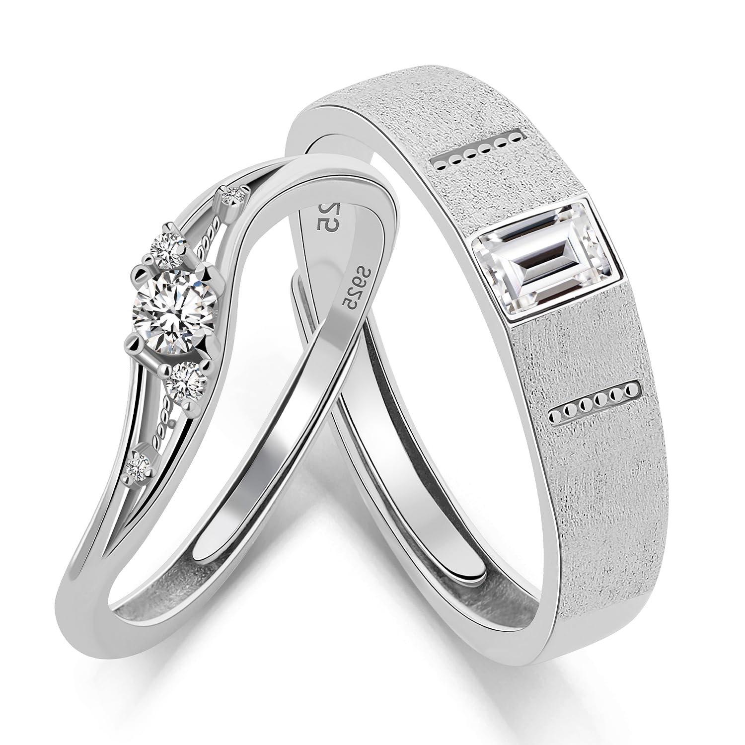 Meissa Anelli Coordinati per Coppie, per Lei e Lui, Anelli Promessa in Argento 925 con Zirconi, Set Fedi Intrecciate, Idea Regalo per San Valentino e Anniversari