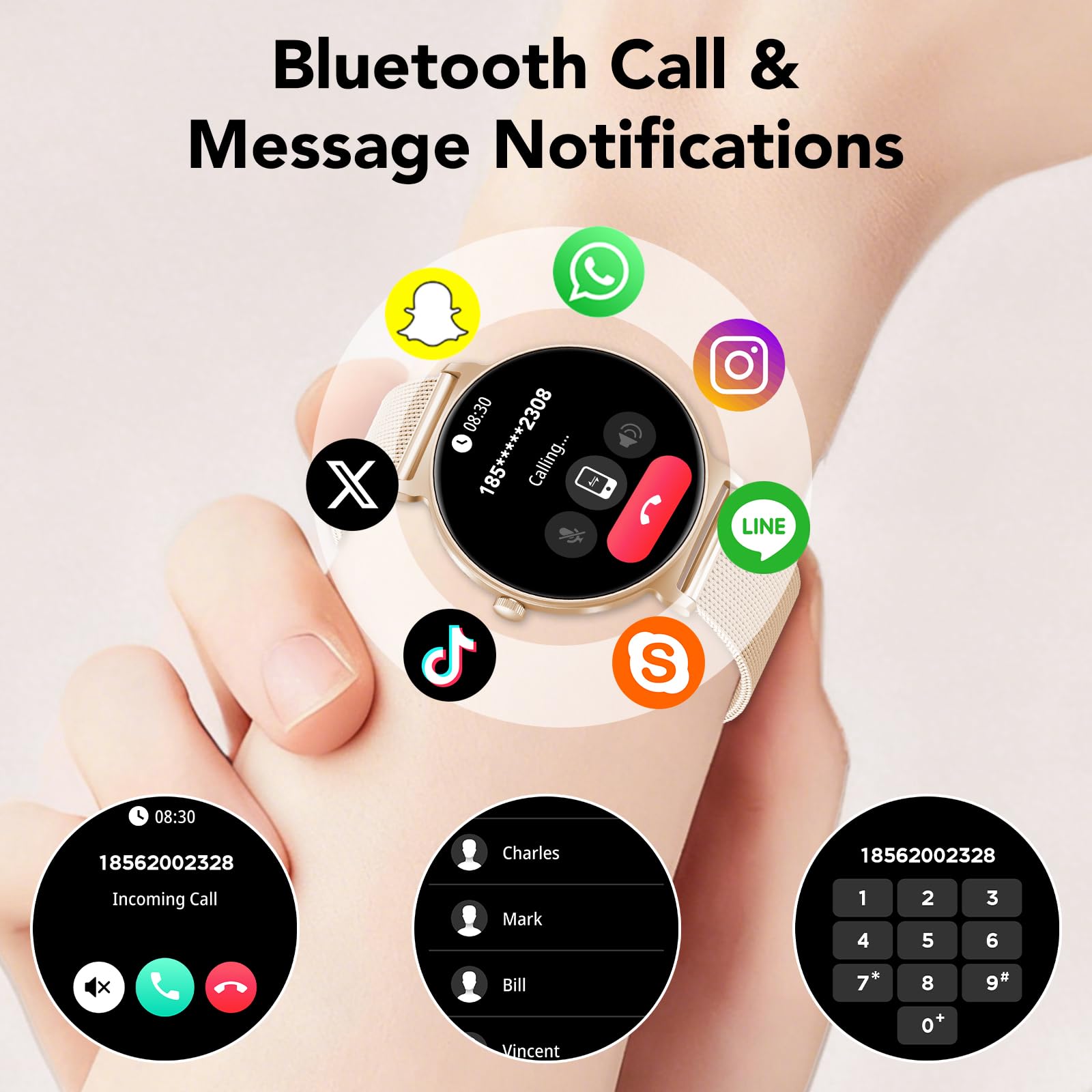 Montre Connectée Femme AMOLED 1,27 pouces HD, Smartwatch Bluetooth 5.4, Montre Intelligente Femme, 120+ Modes Sport, 200+ Cadrans, Suivi Santé 24 h (Sommeil, FC, SpO2), Compatible Android iOS, Or Rose