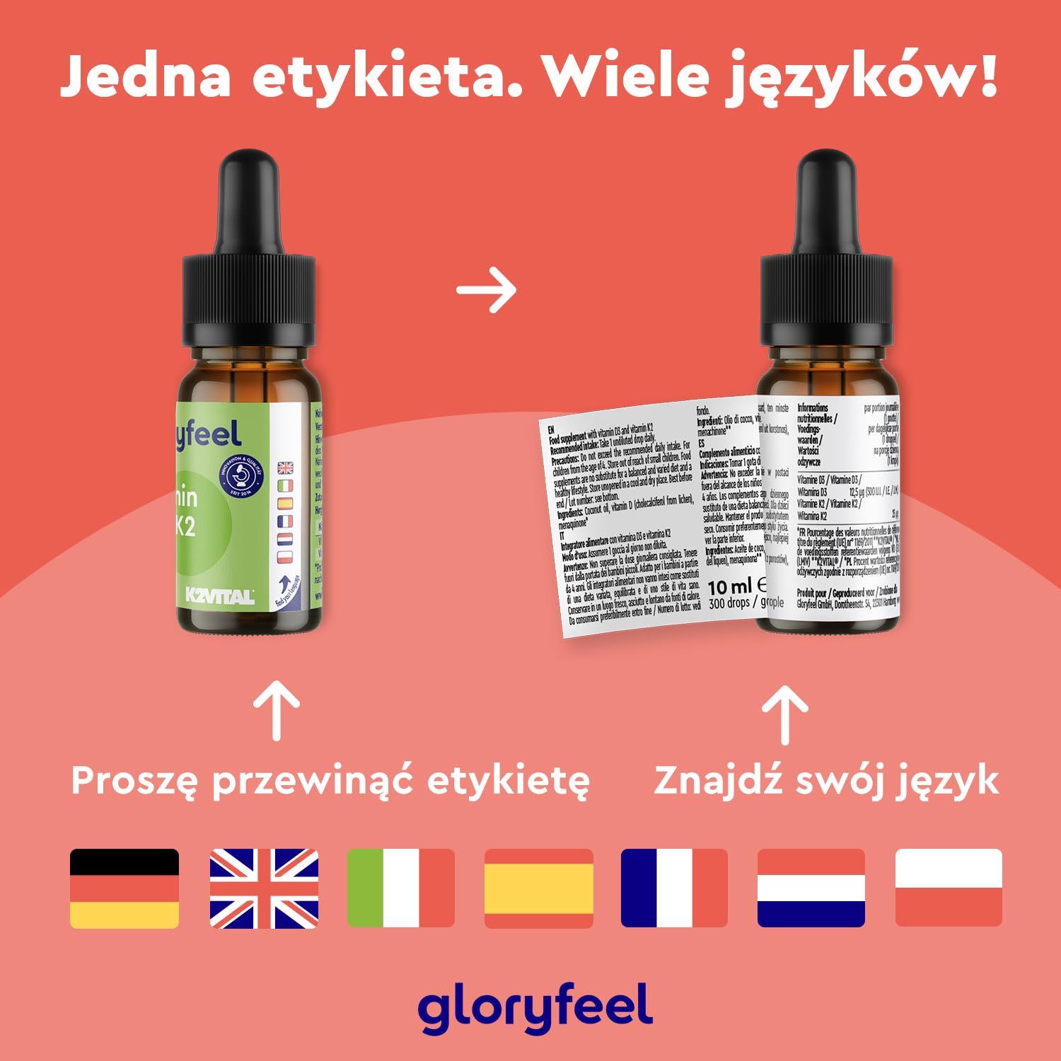 Witamina D3 K2 krople dla dzieci - 25 µg witaminy K (K2VITAL® od Kappa) i 500 j.m. witaminy D - dla odporności, kości i zębów dzieci * - 100% wegańskie, 10 miesięcy zapasu - testowane laboratoryjnie