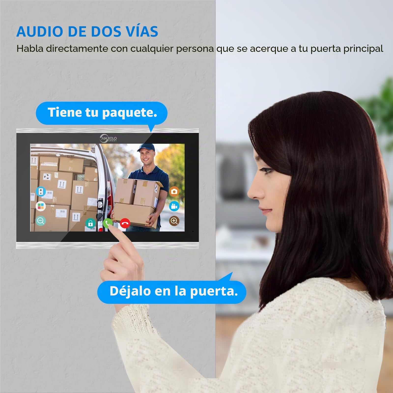 4 hilos Sistema de intercomunicación visual con cable 1080P para puertas, timbre para 2 familias, pantalla táctil de 10», intercomunicador bidireccional, detección de movimiento