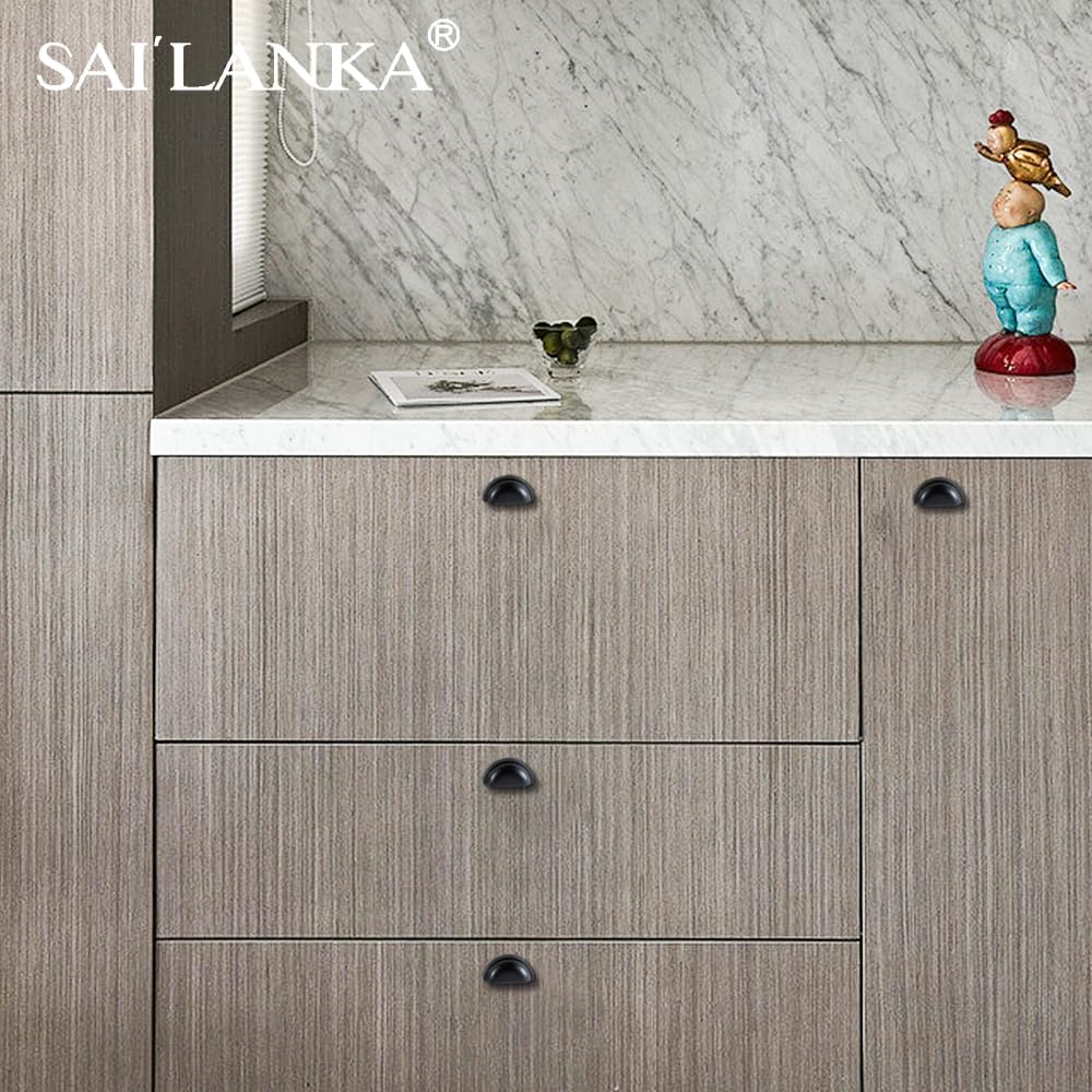 5 Pack Cabinet Knobs Pulls Drawer Knobs Solid Brass Furniture Dresser Cupboard Kitchen Hardware Pulls Knobs Handle, Matt Black