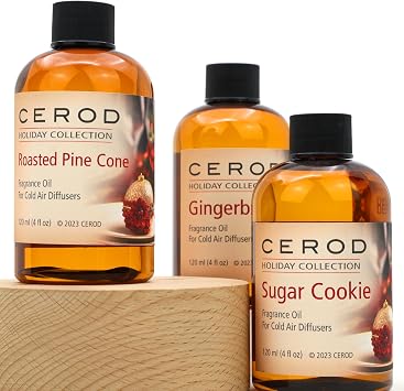 مجموعة روائح CEROD Holiday Collection (3) - زيت موزع للهواء البارد بدون ماء - مخروط الصنوبر المحمص، خبز الزنجبيل، بسكويت السكر - روائح الزيوت العطرية للمنزل والمكتب (3)