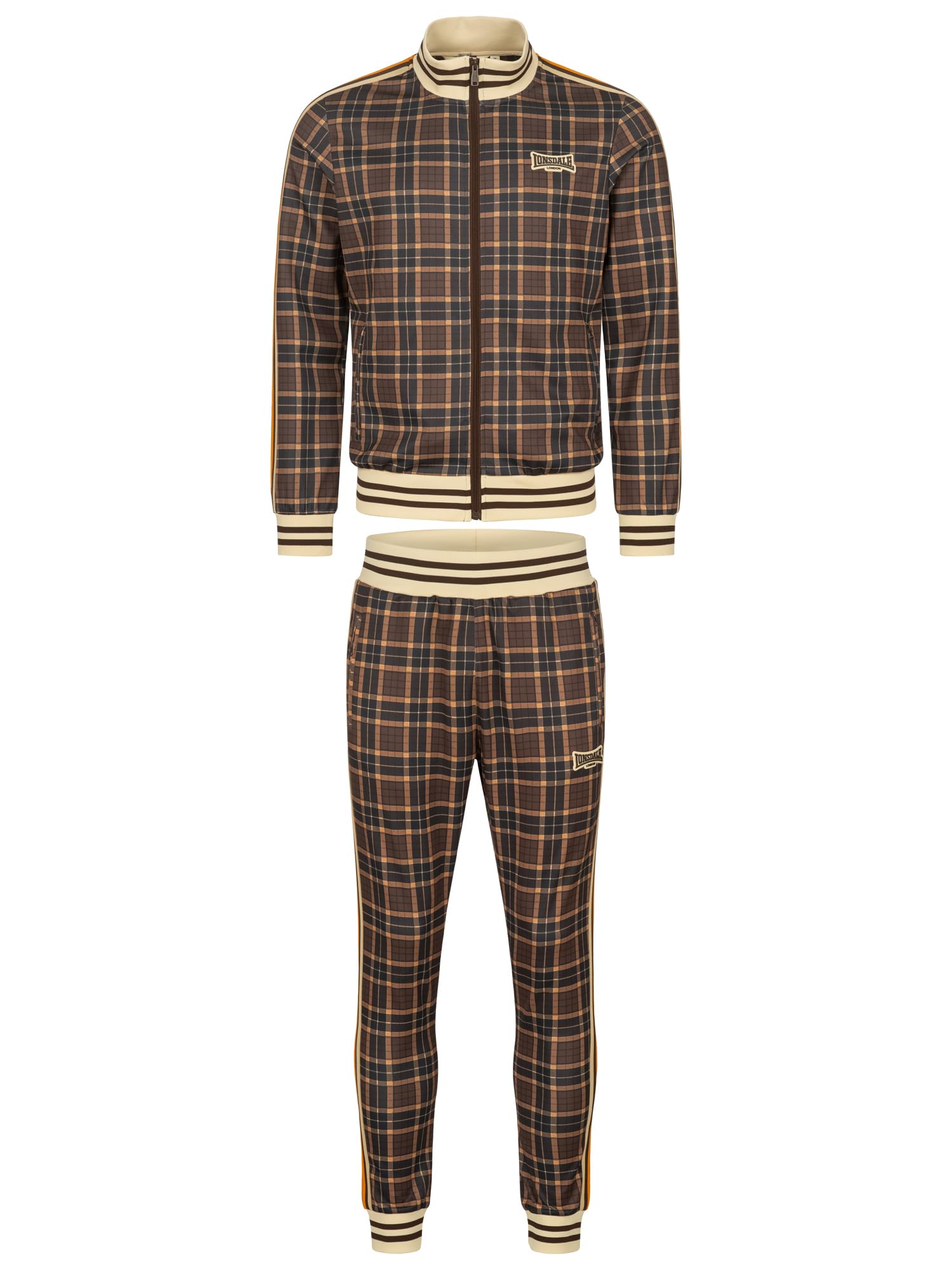 Lonsdale M?ski dres treningowy w?ski krój HEDLEY, br?zowy/ecru/pomara?czowy, XXL, 117638, br?zowy/ecru/pomara?czowy, XXL