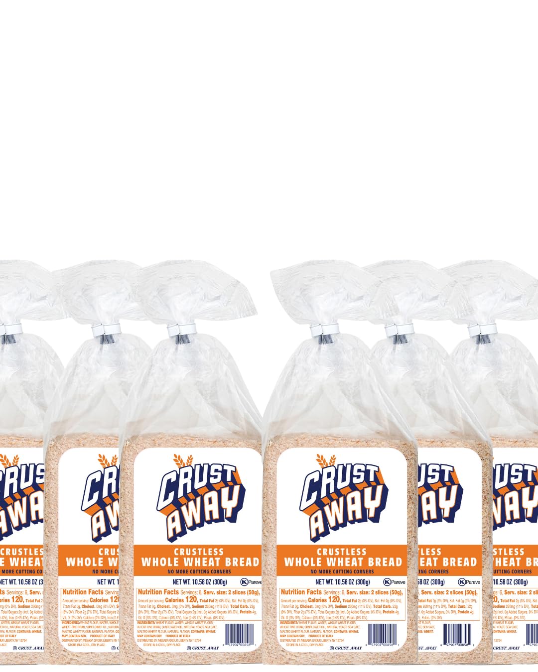 Crust Away Crustless Whole Wheat Bread, Soft Sandwich Bread, No Crusts, Ready for Lunch & Kids Meals – Non-GMO, Kosher, All Natural – Pack of 6