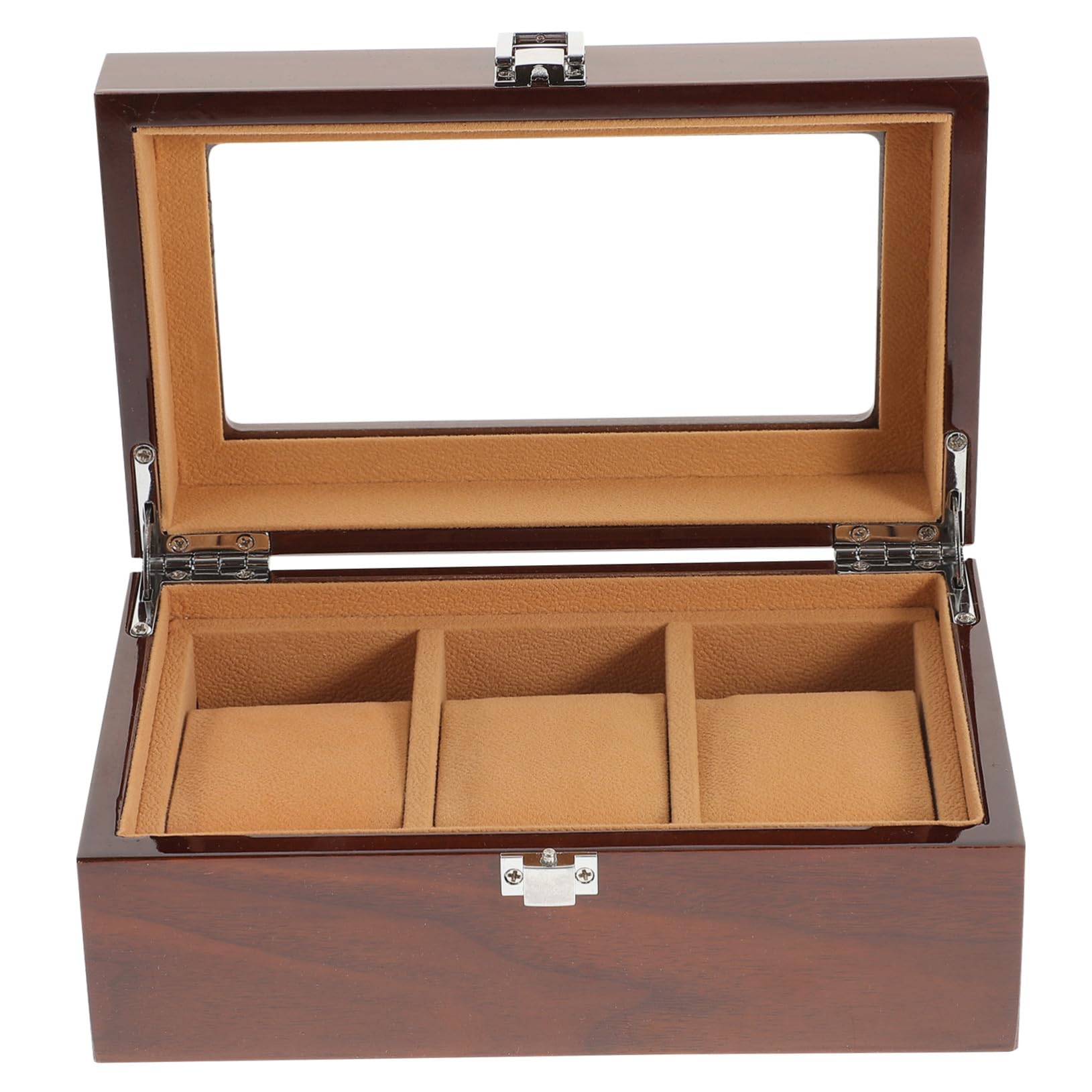 VALICLUD Uhrenaufbewahrungsbox mit 3 Fächern und Abnehmbaren Innenpolstern Braune aus Synthetischem Material Klassisches Schnappschloss und Glatte Oberfläche zur Stilvollen Aufbewahrung