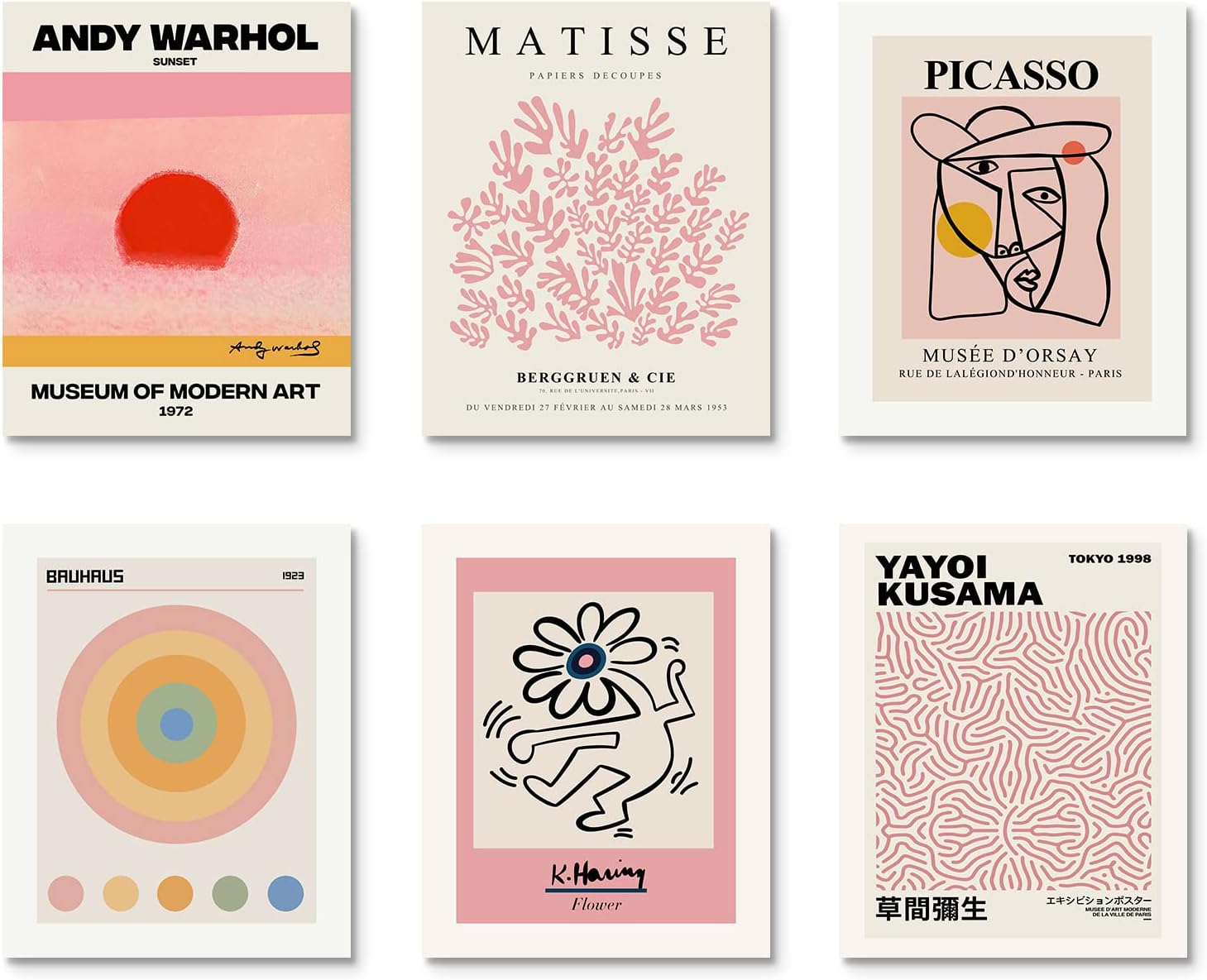 Habseligkeit Pink Room Decor Aesthetic, Retro Cute Wall Art Prints, Abstract Posters for Cute Room Decor Aesthetic Unframed, 11x14in, Set of 6