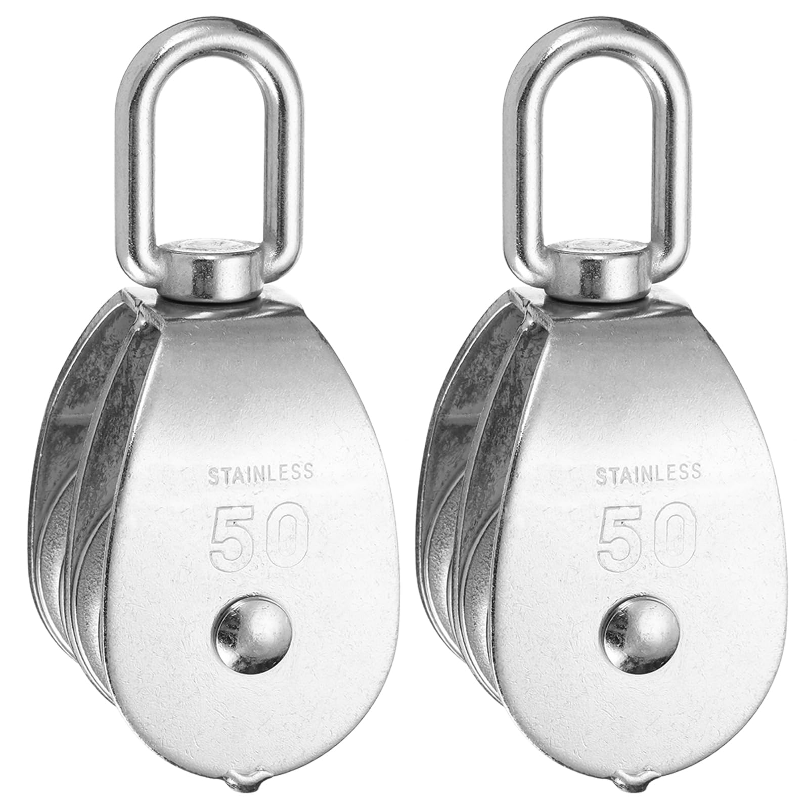 PATIKIL Doble Polea, 2 piezas M50 304 Acero Inoxidable Polea de Cable de Alzamiento con Gancho Giratorio para Colgar Rueda de Polea para Construcción Almacén Marino Industrial, Plata