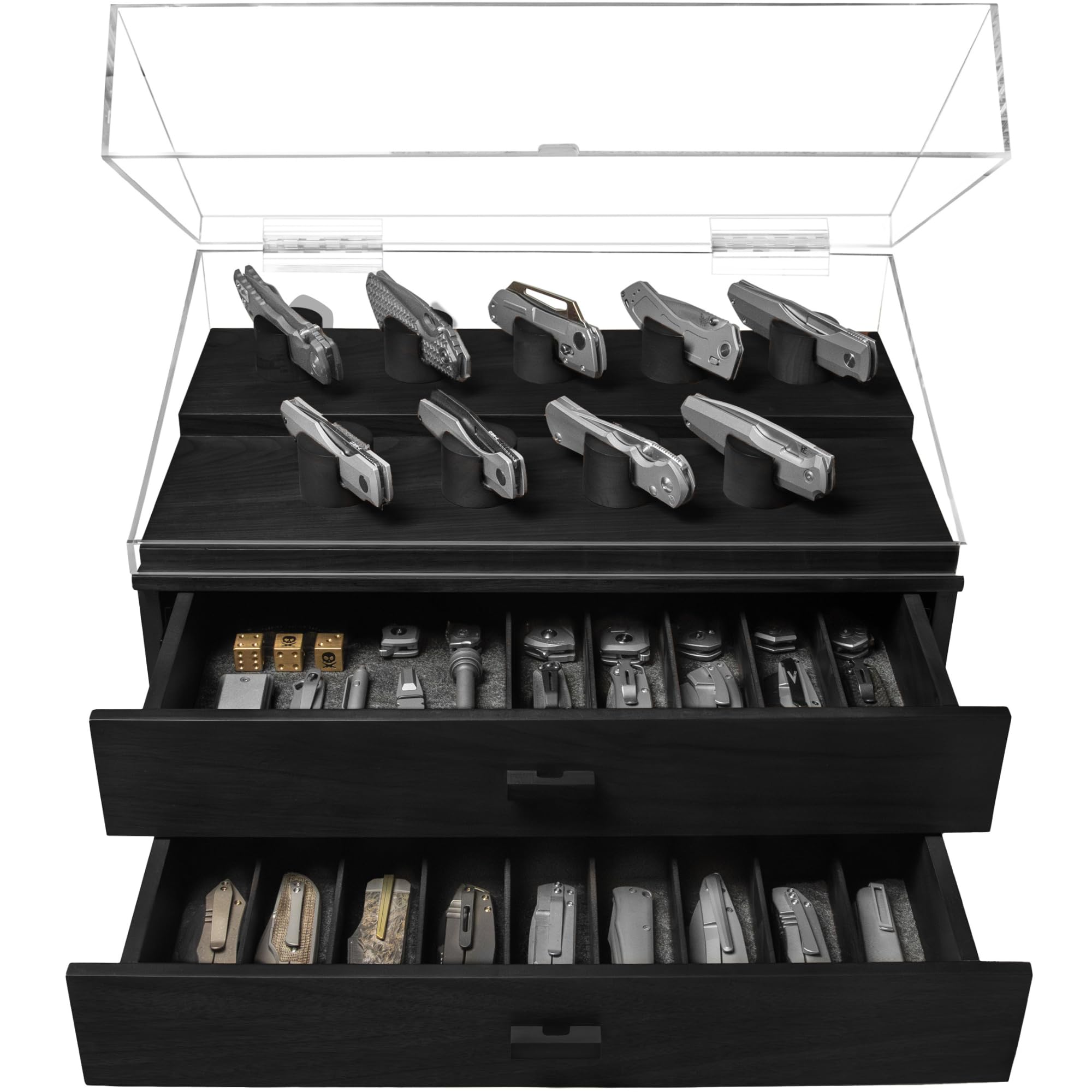 Holme & HadfieldHolme & Hadfield Personalized Knife Display Case for up to 50 Knives – Extra Large Handcrafted Wooden Pocket Knife Organizer for Collections for EDC Collectors – Luxury Built to Last