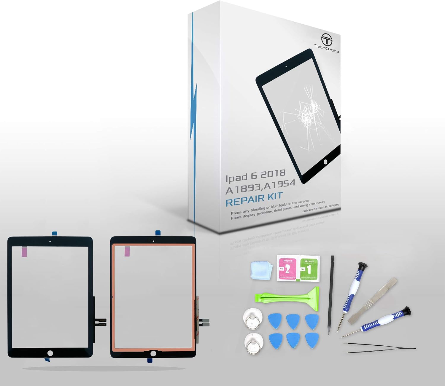 TechOrbits IPAD 6th Generation 2018 (A1893, A1954) Touch Screen Replacement Glass Digitizer 9.7” with Repair Guide & Tool Kit (Black)