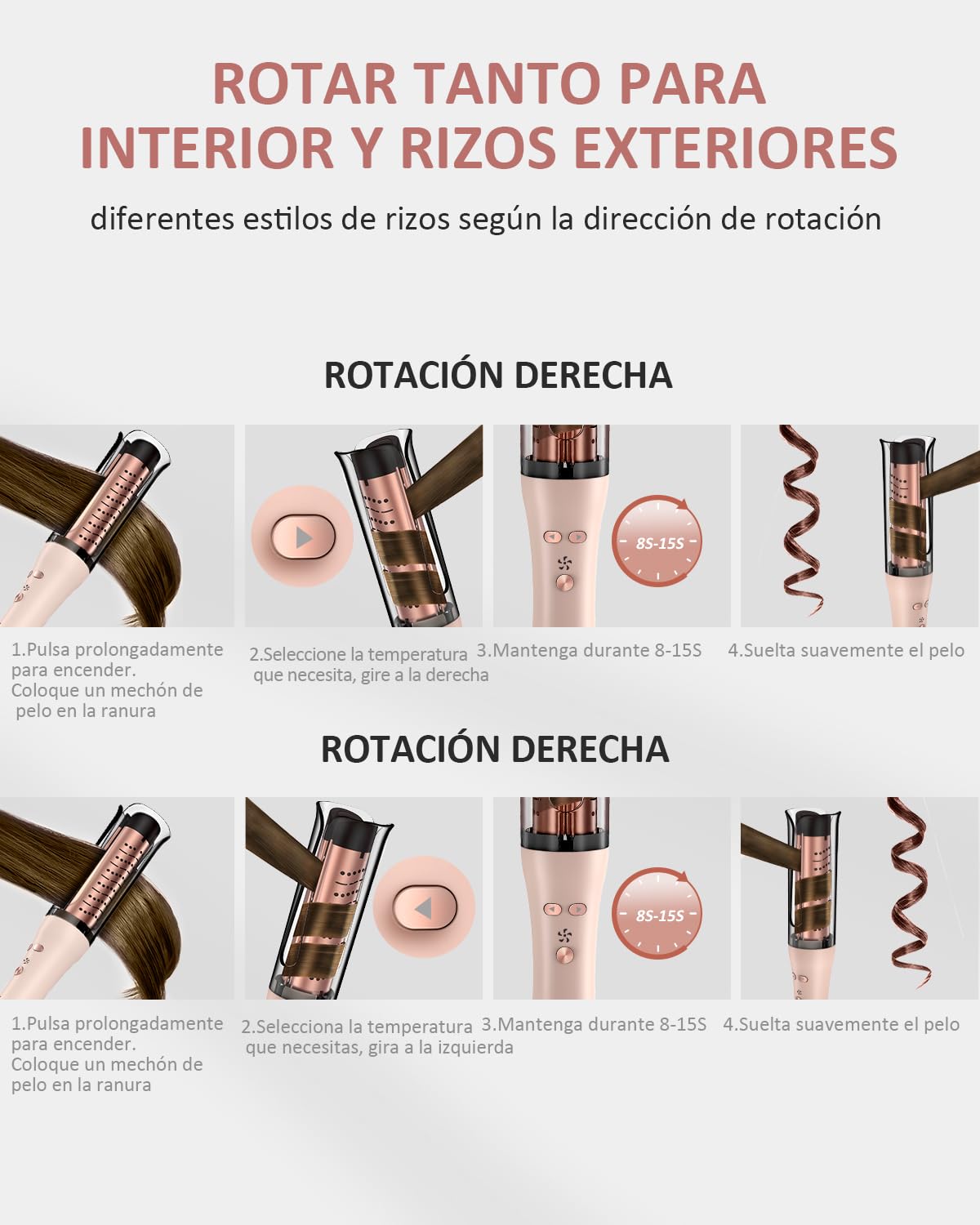 Rizador de Pelo Automatico, Rizador automático de iones negativos Rizador pelo Ondas Automático Rizos Grandes Beach Waves Moldeador Tenacilla para Pelo Largo Hair Curler Anti-Quemaduras