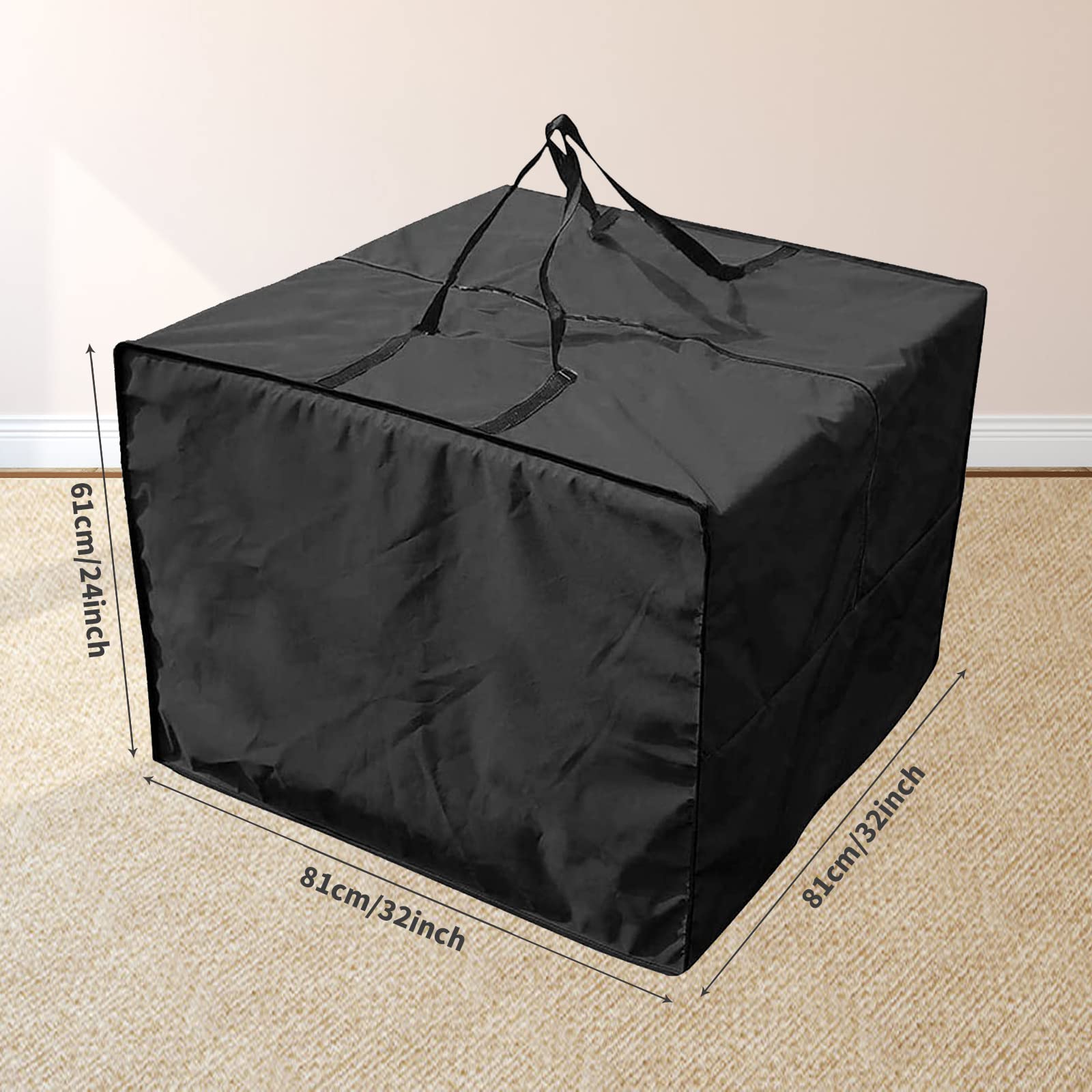 Aufbewahrungstasche Gartenauflagen, Quadratische Aufbewahrungstasche Für Loungekissen, Gartenauflagen Aufbewahrungstasche aus 210D Oxford, Wasserdicht, UV-Beständiges, 81X81X61CM (Schwarz)