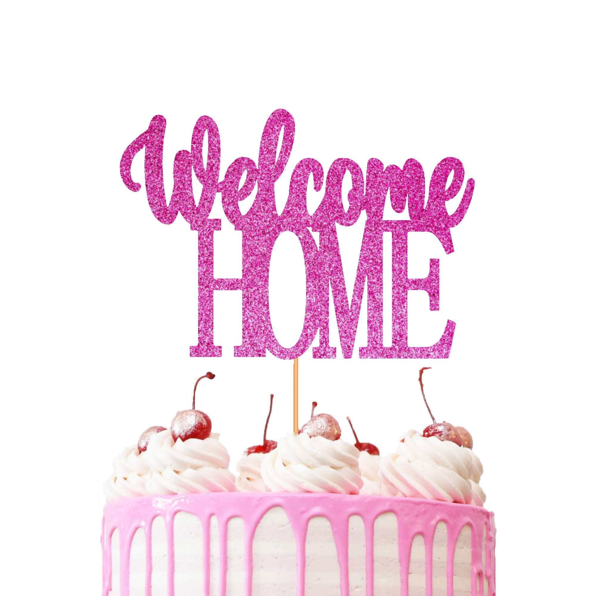 Welcome Home Cake Topper Glitter Cardstock Party Favour Party Decoration Cake Toppers (Baby Pink)