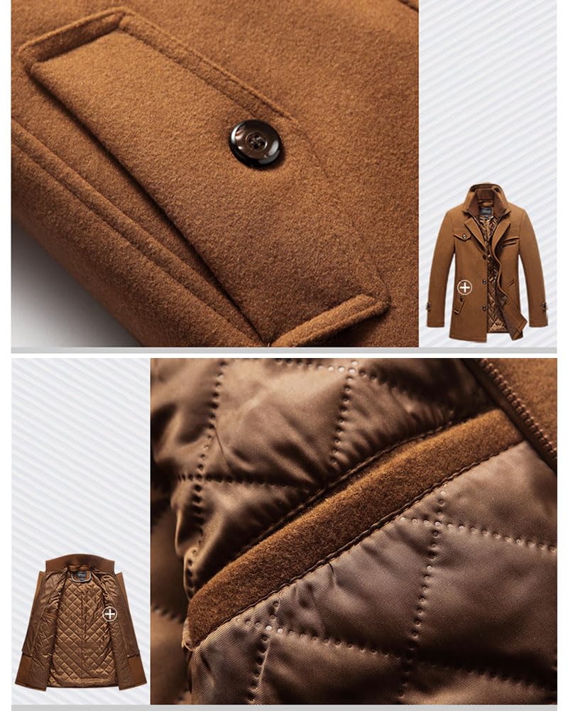 Cappotto di Lana Sintetica da Uomo Trench Corto Casual Business Antivento Autunno Cappotto Spessa Giacca a vento Giacca con risvolto
