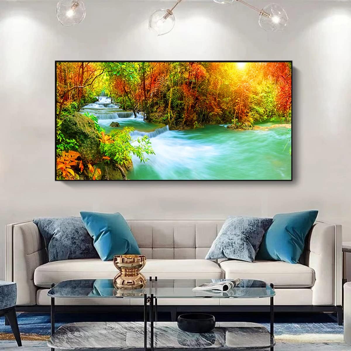 Instarry 5D Diamond Painting Full Drill Creek in The Woods Mosaic Crystal Embroidery Wall Pictures 31.5x15.7 inch