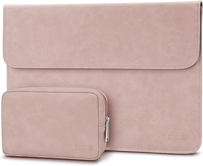TECOOL 13-13.3 Pouces Housse Ordinateur Portable,Sacoche PC Portable Cuir Pochette pour 2012-2020 2024 MacBook Air/Pro 13 M3 M2 M1,2021 2023 Mac Pro 14 M3 M2 M1,MateBook D14,Surface Laptop 5-1,Rose