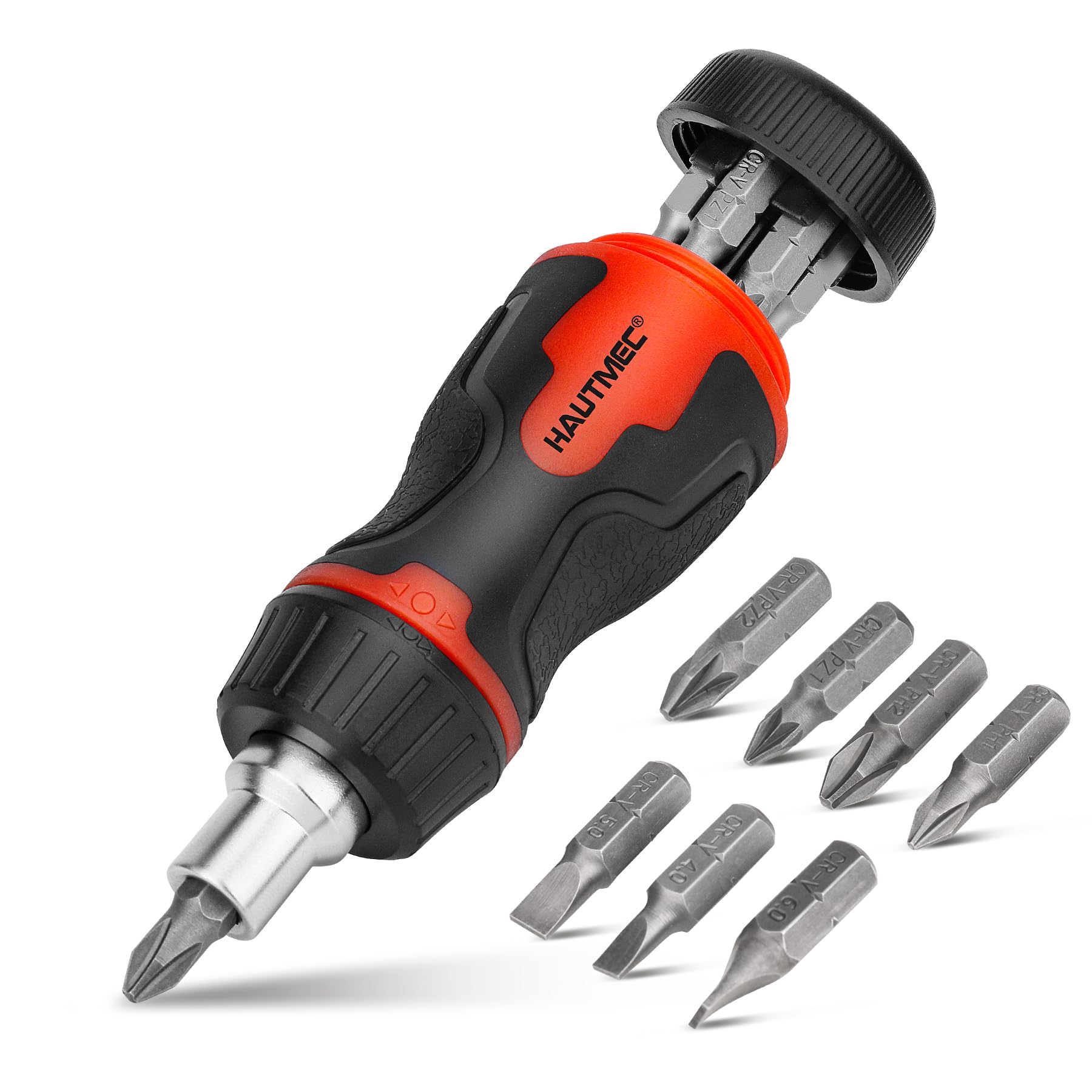 HAUTMEC 8-in-1 Stubby Ratcheting Screwdriver Set, Multi Screwdriver Tool All in One, Ratchet Short Screwdriver Set with Multi Bit Screw Driver for Use