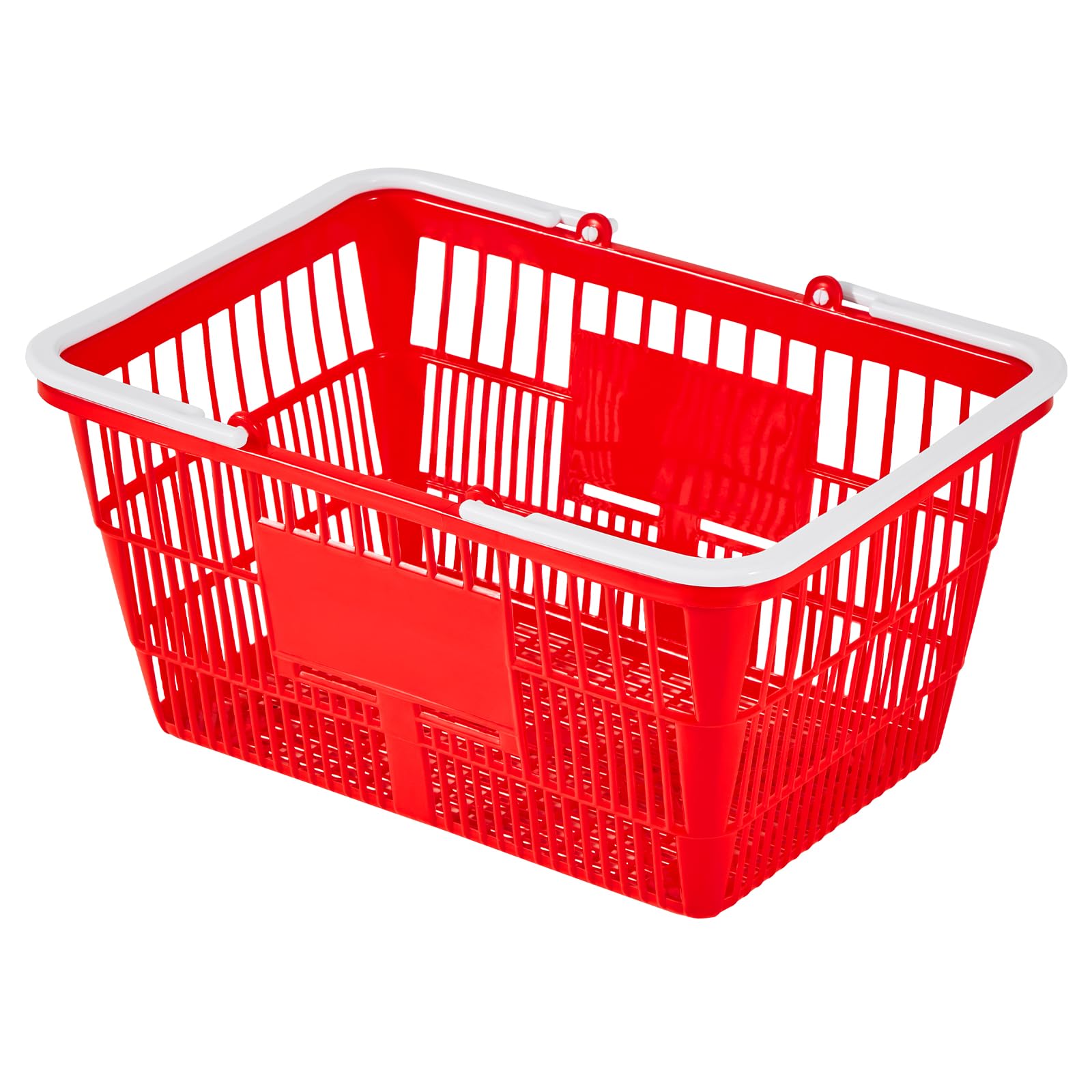 VEVOR Panier de Courses Plastique PE Panier à Provisions Empilables, Lot de 4, 21 L avec Poignées, Structure Maille Dense, Charge 9 kg, pour Épicerie, Vente au Détail, Magasins, Supermarchés, Rouge