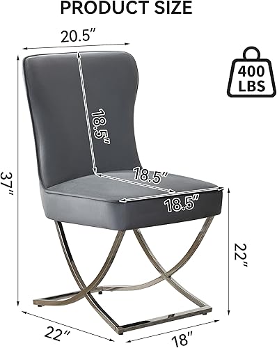 Miniatura 2 de Sillas de comedor de terciopelo de lujo, sillas de comedor tapizadas sin brazos con patas en X de metal plateado, juego de 2 sillas de comedor