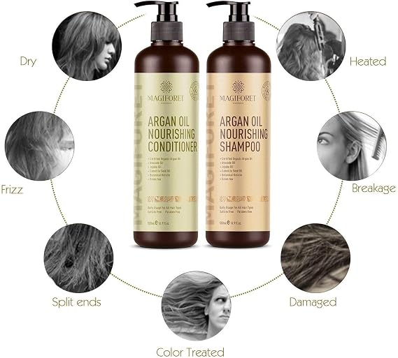 Hair Conditioner and Shampoo, Argan Oil Conditioner, MagiForet Natural Hair Conditioner for Dry Damaged Colored Hair (2018 New fomula Sets)