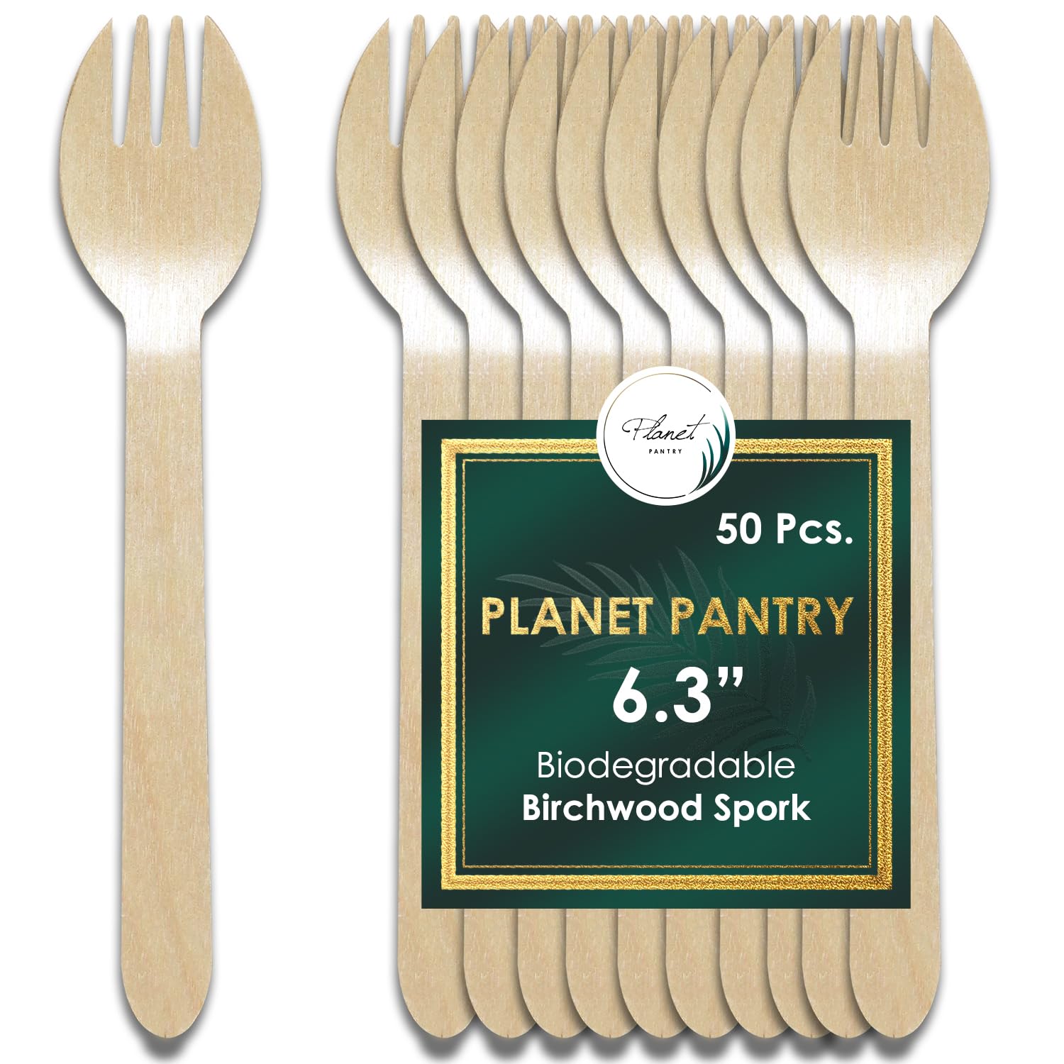 Planet Pantry Disposable Birchwood Cutlery Spork 50 pcs) Plastic Alternative Eco-Friendly for Food, Party, Buffet, Wedding