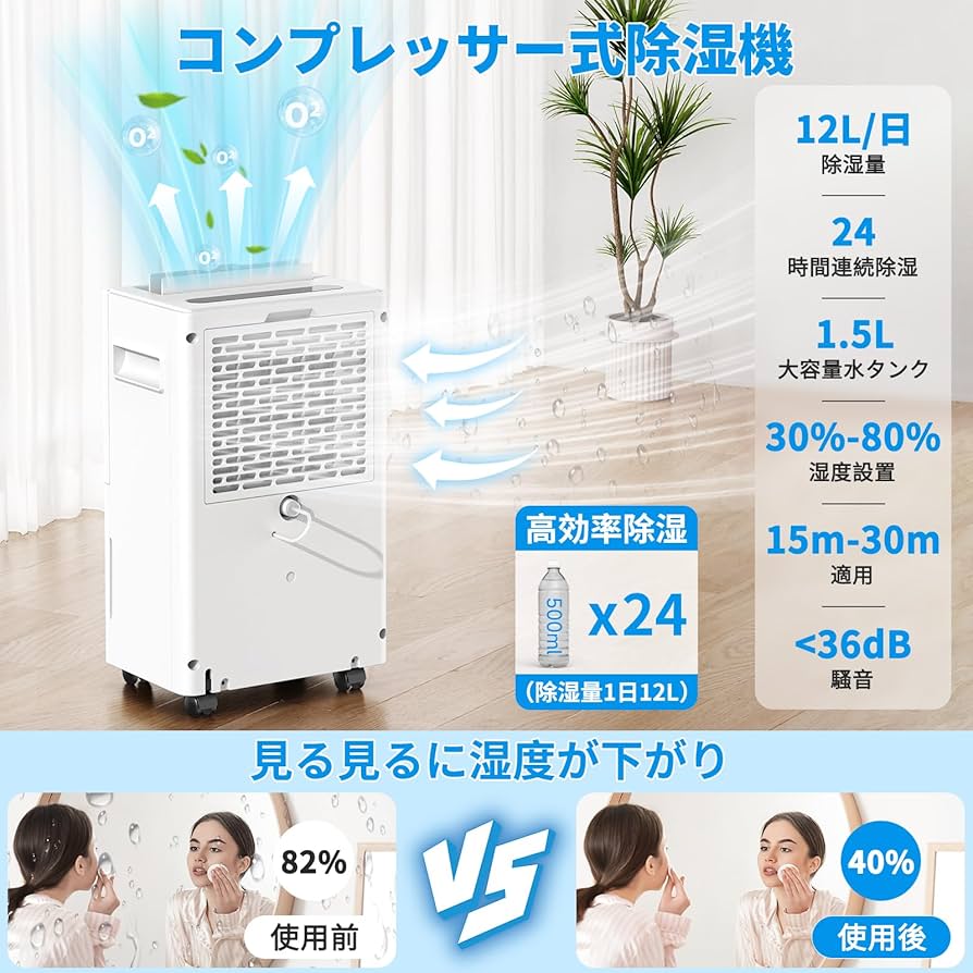除湿機 コンプレッサー式 衣類乾燥30畳 静音 パワフル送風 2L/日除湿量 Amazon.co.jp: LETCREN 除湿機 コンプレッサー式 衣類乾燥30畳