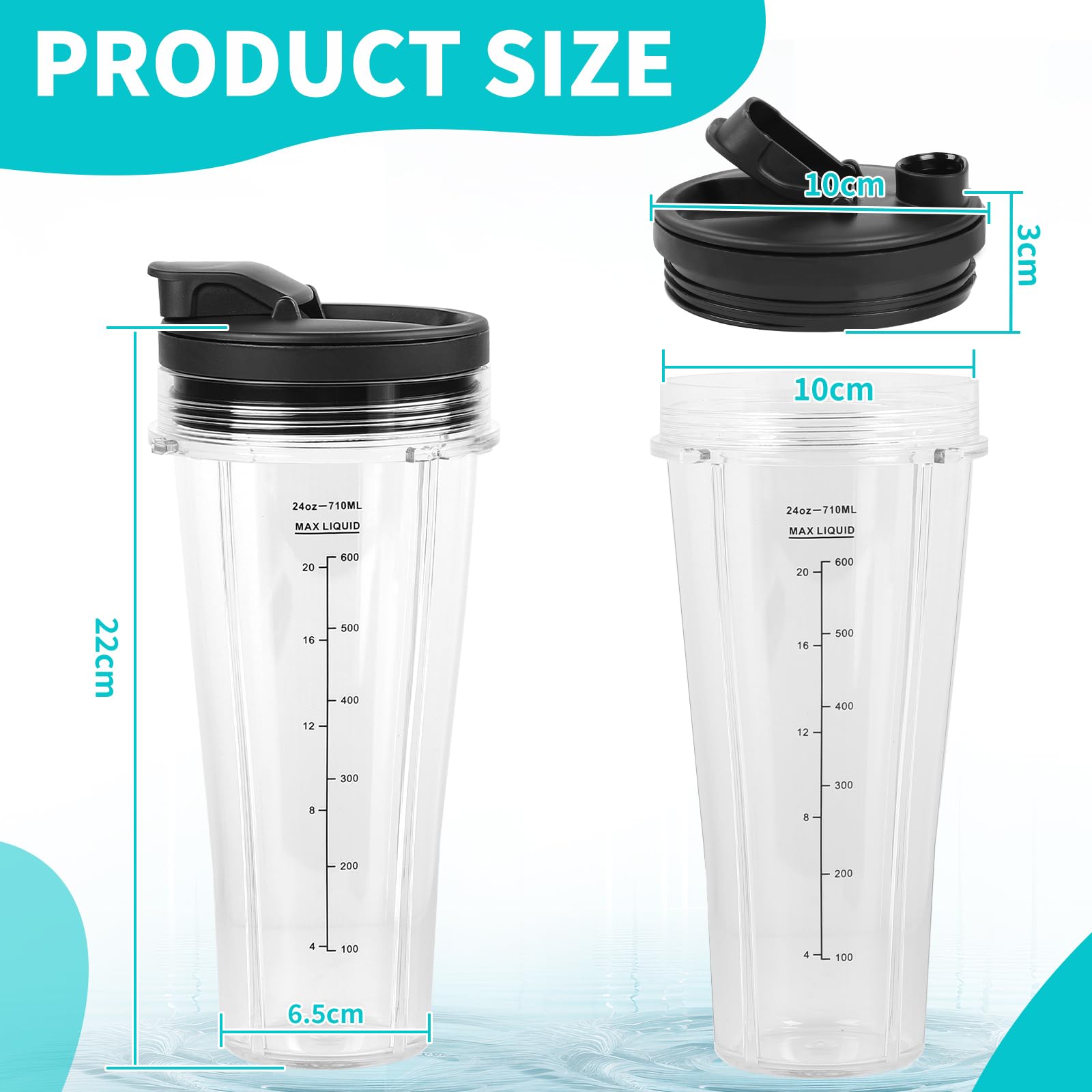 SWAWIS Kit di 2 Bicchieri Sostitutivi per Frullatore da 24oz (710ml) Compatibile con Ninja Frullatore CB350EU BN800EU BN750EU BN650EU BN495EU CB100EU Accessori di Ricambio per Bicchiere