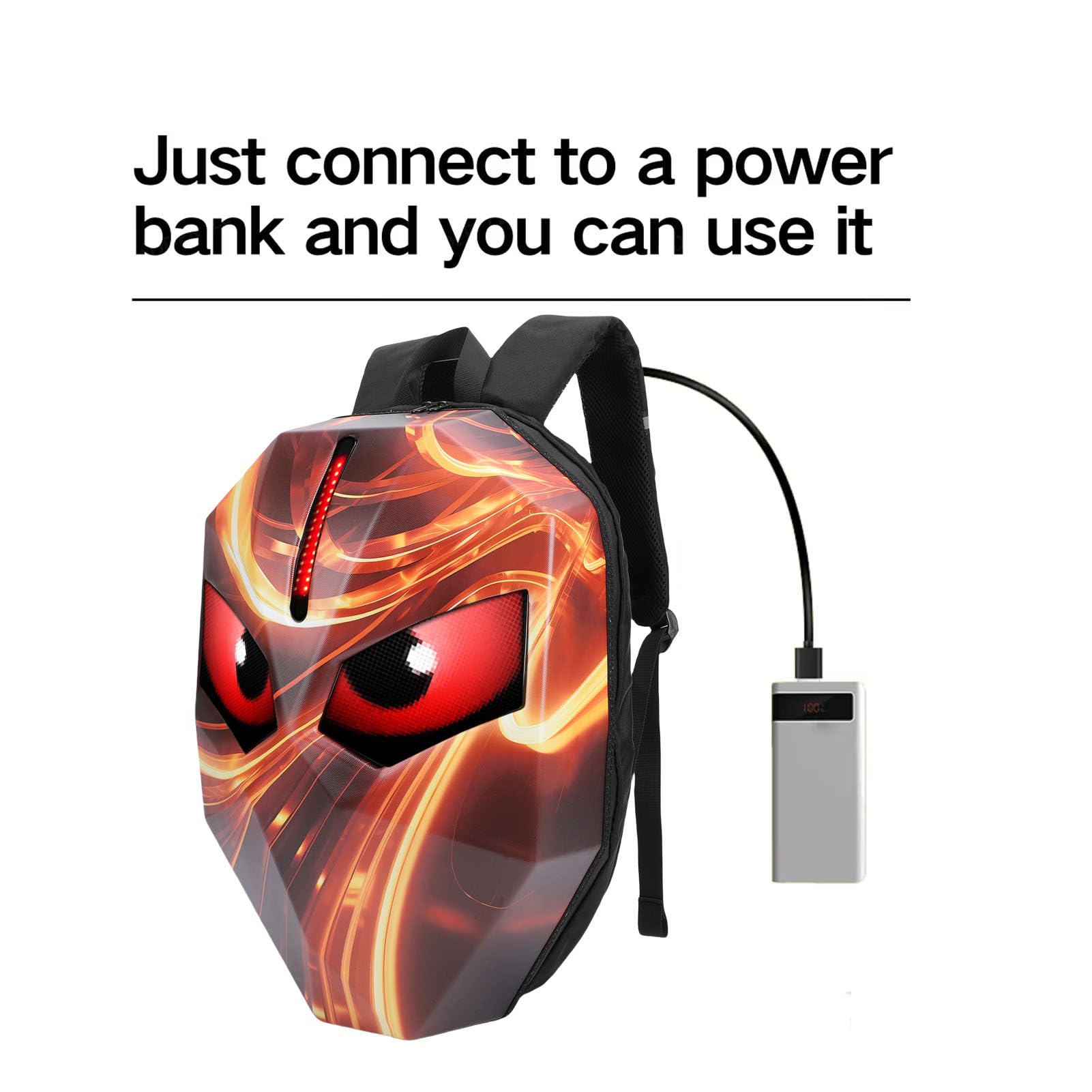 zaino moto a LED, Schermo programmabile 60x32 pixel Zaino a prova d'acqua Hard Shell Borsa bagagli moto, APP Controllo Zaino per laptop fai te per Equitazione Ciclismo Viaggi