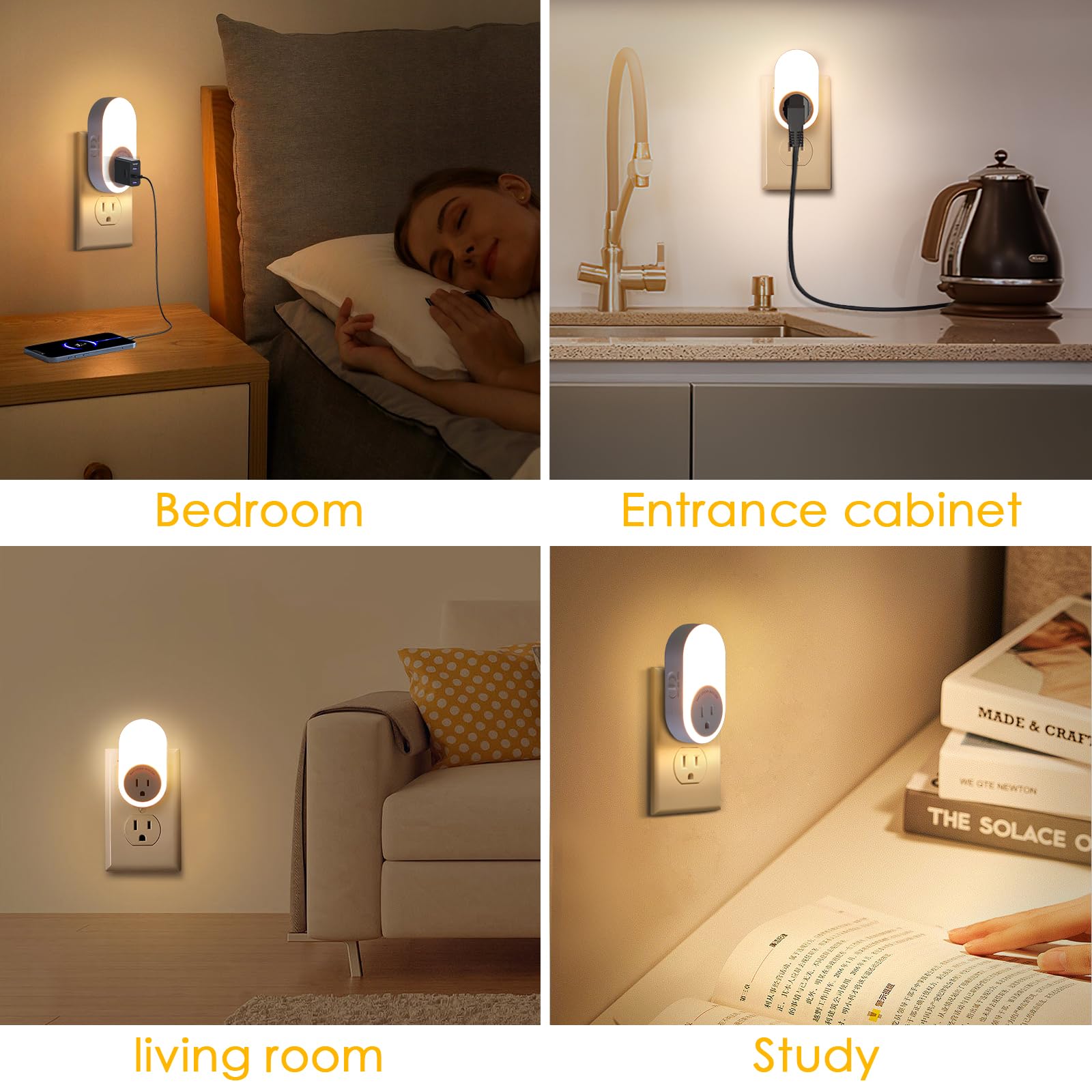 Dawnrise Nachtlicht mit Steckdose, 5/20 lm, einstellbare Helligkeit, Schlafzimmer, Treppen, Küche, Flur, Hauswirtschaftsraum, Kinderzimmer