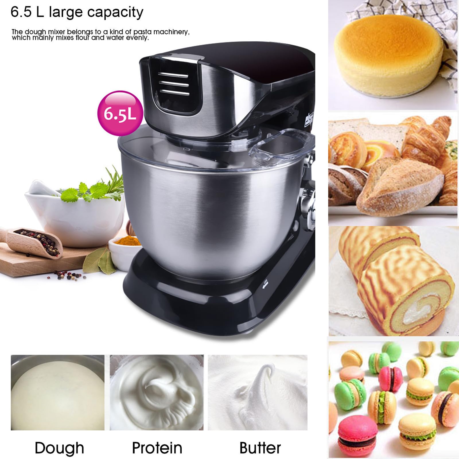 Mikser stojący do robota kuchennego, 1300 W, maszyna 3 w 1 z młynkiem do mięsa, sokowirówką, 6 prędkościami, hak do ciasta, trzepaczka, płaski mikser do gotowania w domu