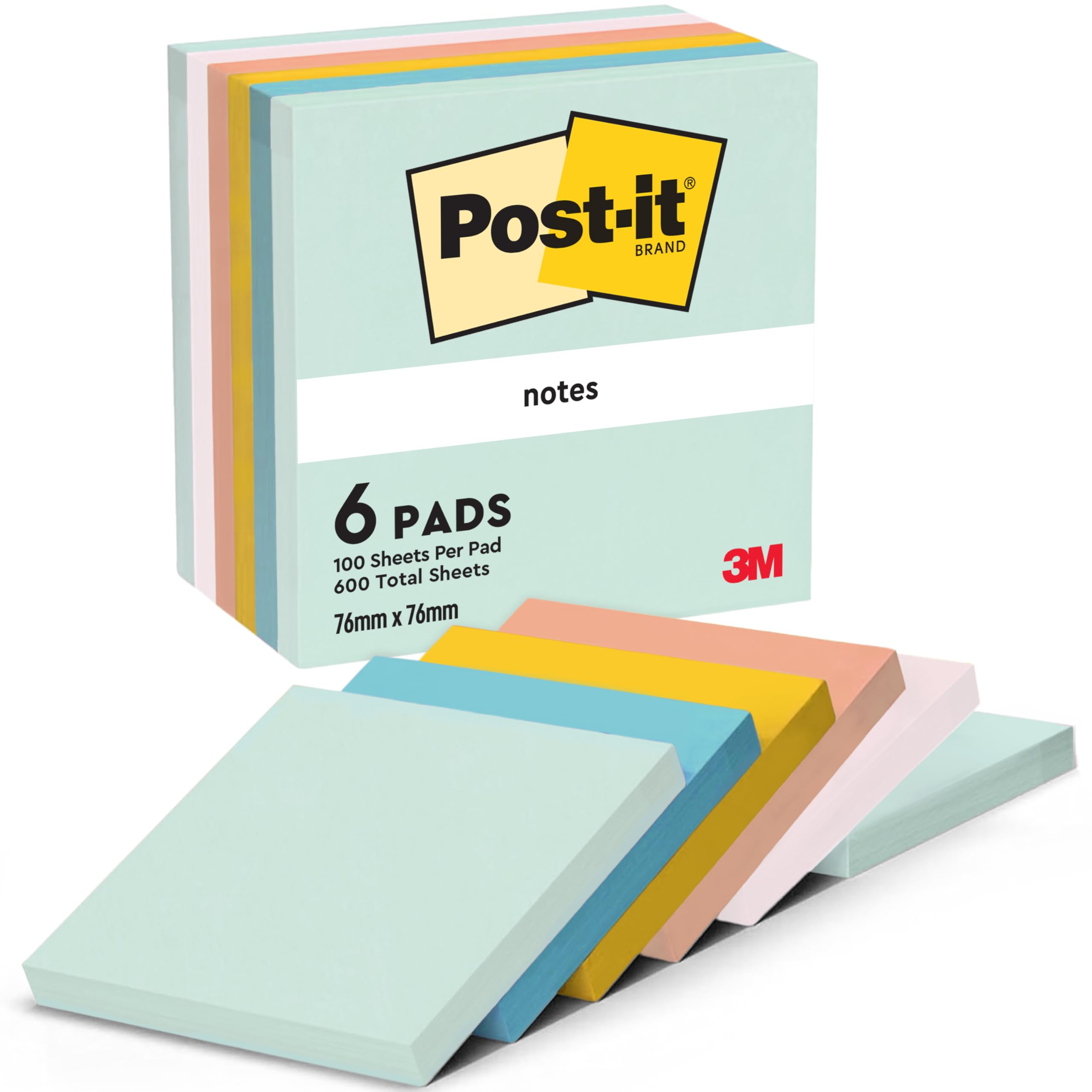 Post-it Notes Beachside Colour 76x76mm 100 Sht Pack of 6 654-6-BEA