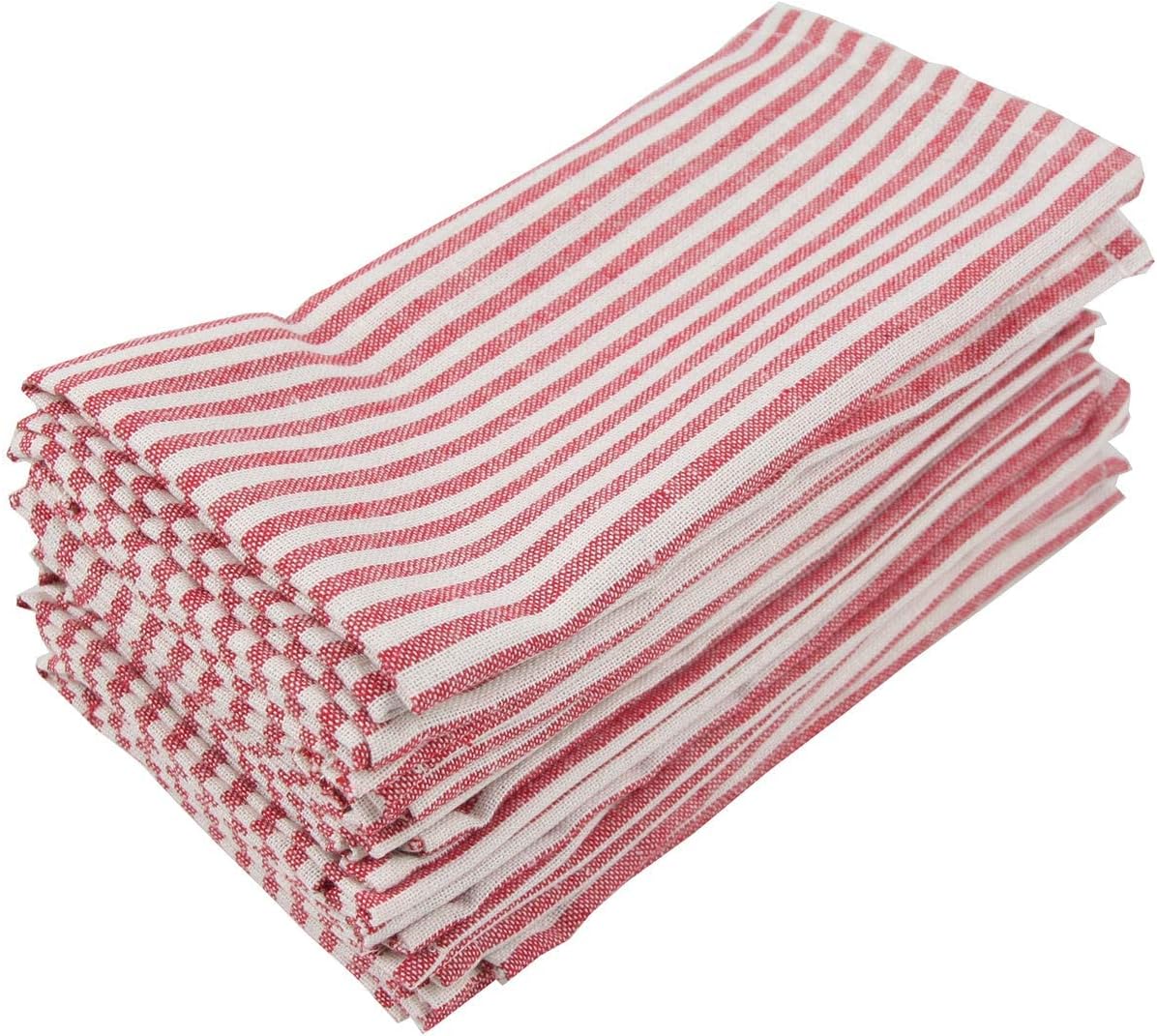 Plain Striped Cotton Linen Blended Dinner Cloth Napkins - Set of 12 (40 x 30 cm) - for Events & Home Use (Red) - Image 8