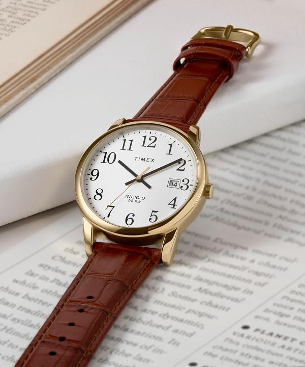 Timex Men's Easy Reader 35mm Watch - Brown Strap White Dial Gold-Tone Case by Timex - Used condition - Image 6