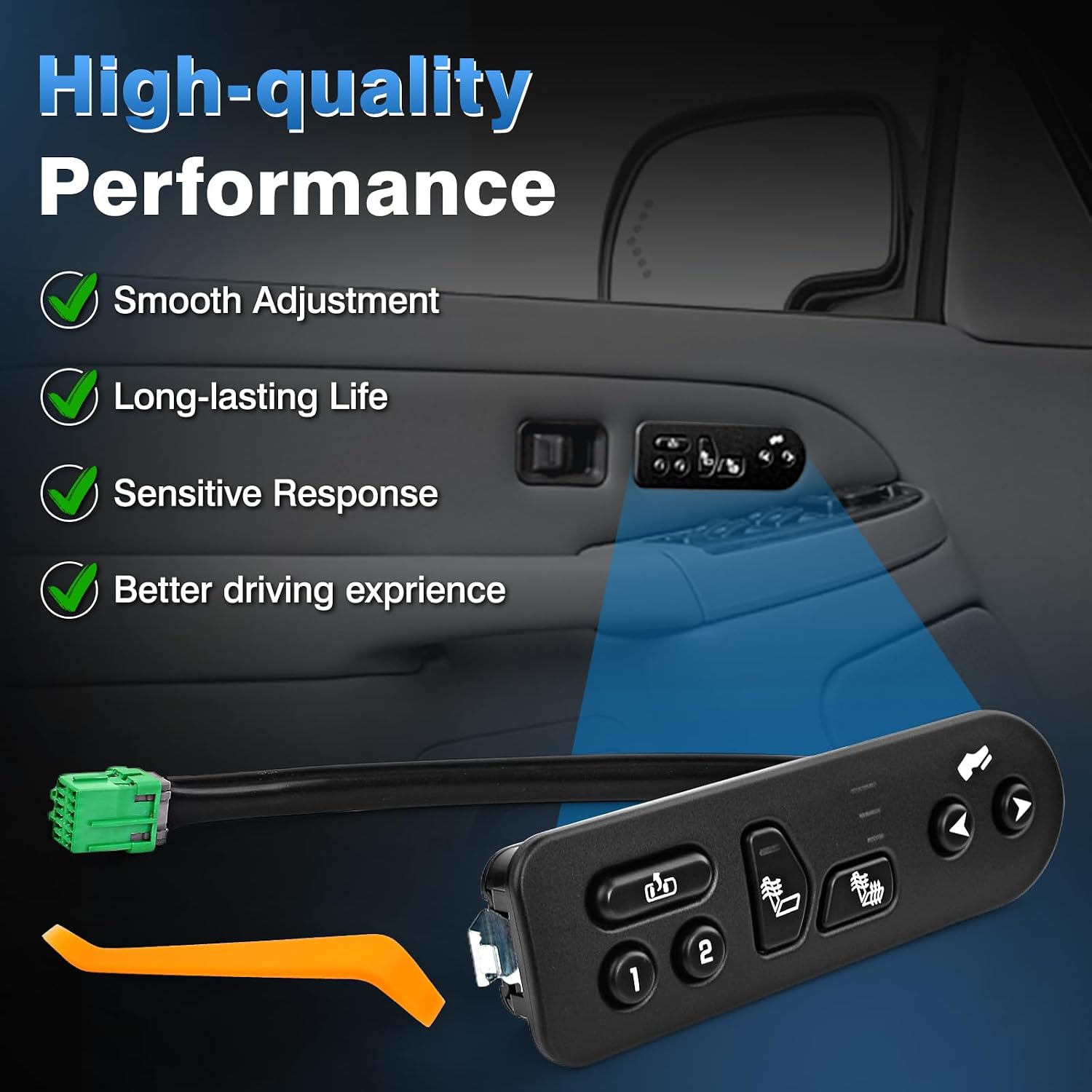TOP-MAX Driver Side Seat Heater Switch with Pedal Adjustment Fit for 2003-2006 GMC Yukon XL Chevy Suburban 1500 2500 Tahoe Avalanche Cadillac Escalade EXT ESV Replaces for 15116862 15179136