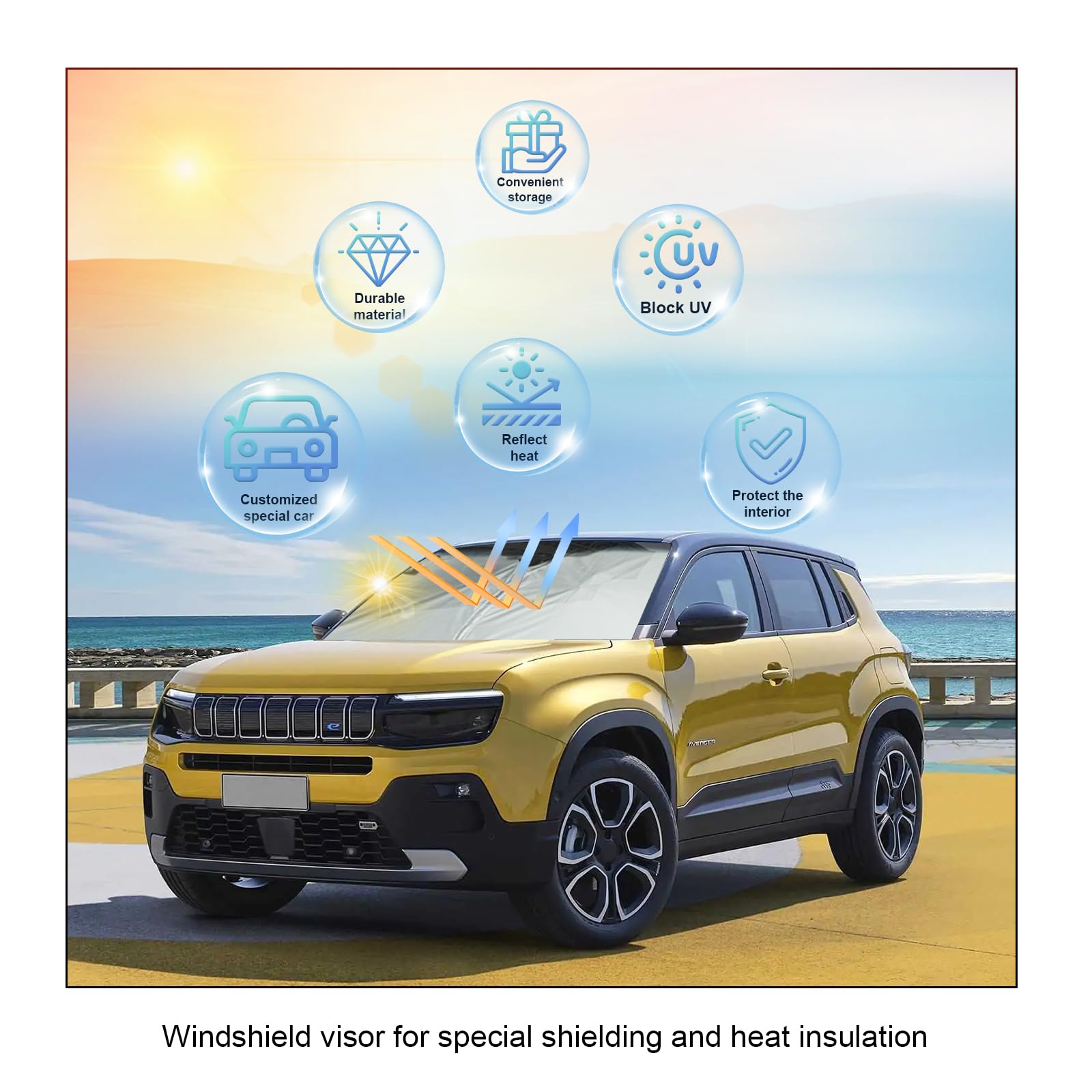Pare-soleil Sur Mesure Pour Jeep Avenger 2023-2024 – Protection UV Et Chaleur – Nylon Argenté Avec Sac De Rangement