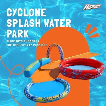 Banzai Cyclone Splash Water Park Outdoor Backyard Inflatable Toy with Sprinkling Slide and Kiddie Pool