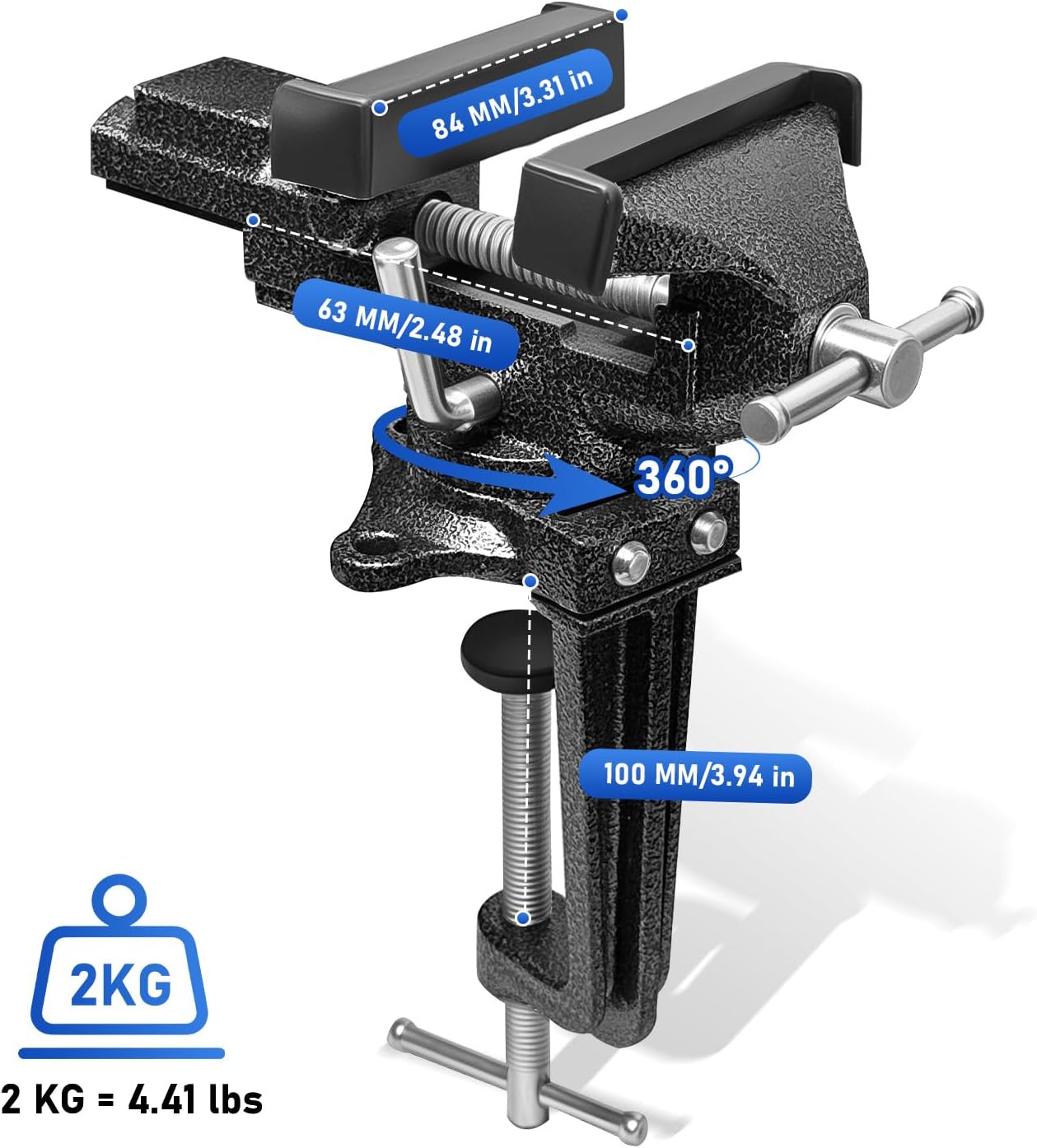 3.3 In Portable Bench Vise, 360° Swivel Base Clamp-On Table Vise – Multi-Purpose Tool for Golf Grip Kit, Woodworking, Crafting, Model Making, Metalworking & DIY