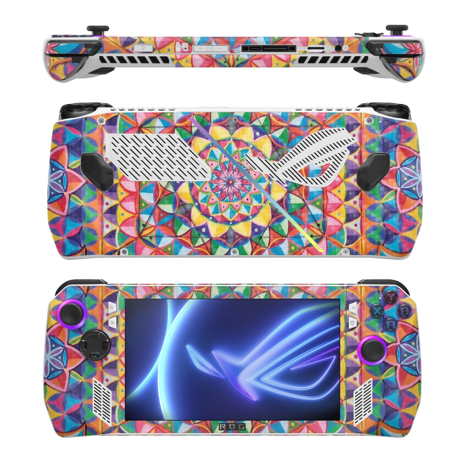 MightySkins Carbon Fiber Skin Compatible with Asus ROG Ally - Rainbow Kaleidoscope | Protective, Durable Textured Carbon Fiber Finish | Easy to Apply