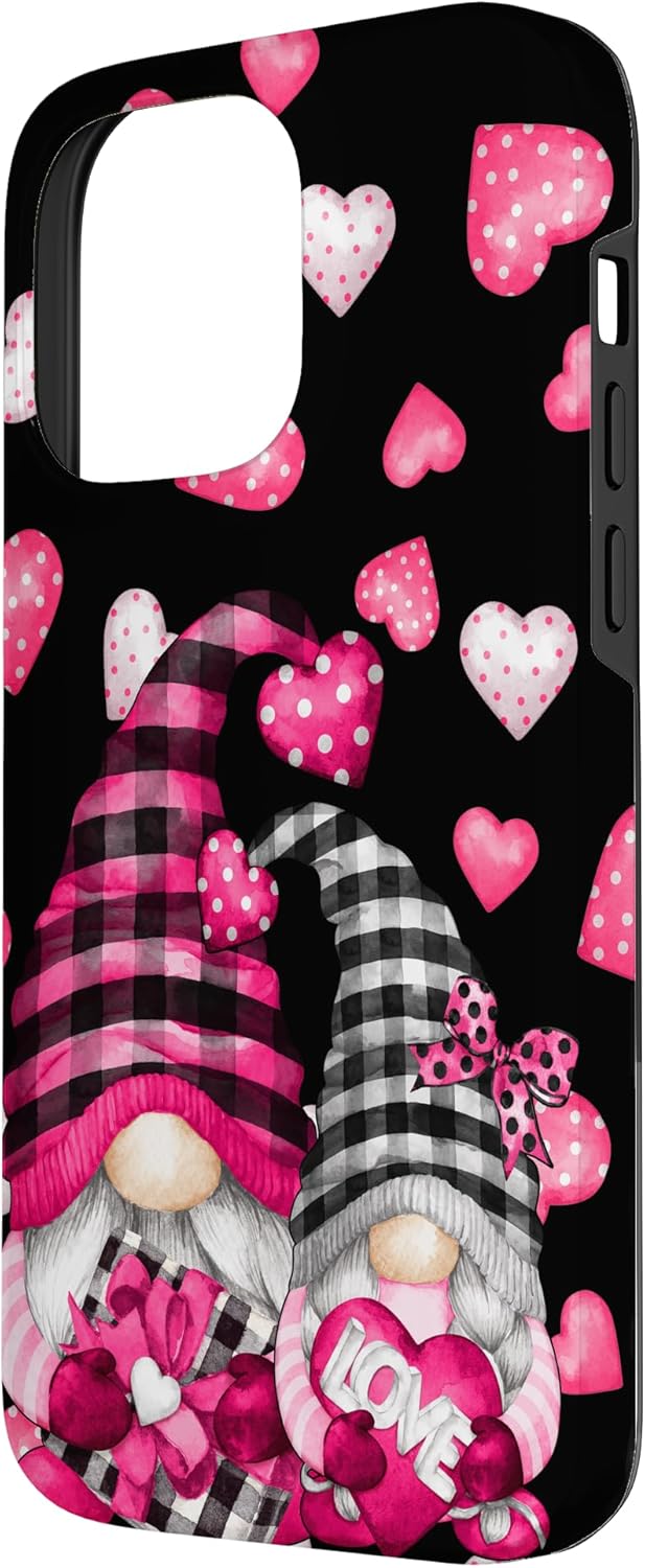 Pink Buffalo Plaid Valentines Gnome Cute Love Heart Case for iPhone 14 Pro Max