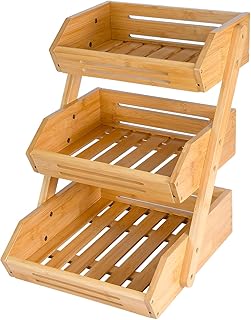Fruit Basket, 3 Tier Bamboo Fruit Bowl for Kitchen, Stand Storage Holder, Heavy Duty/Large Capacity for Fruit, Vegetables Countertop Organizer