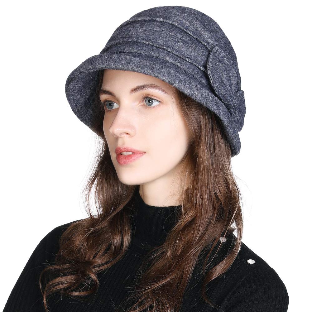 ComhatsWinter Cloche Bucket Hat for Women Wool Elegant Dress 1920s Vintage Fedora