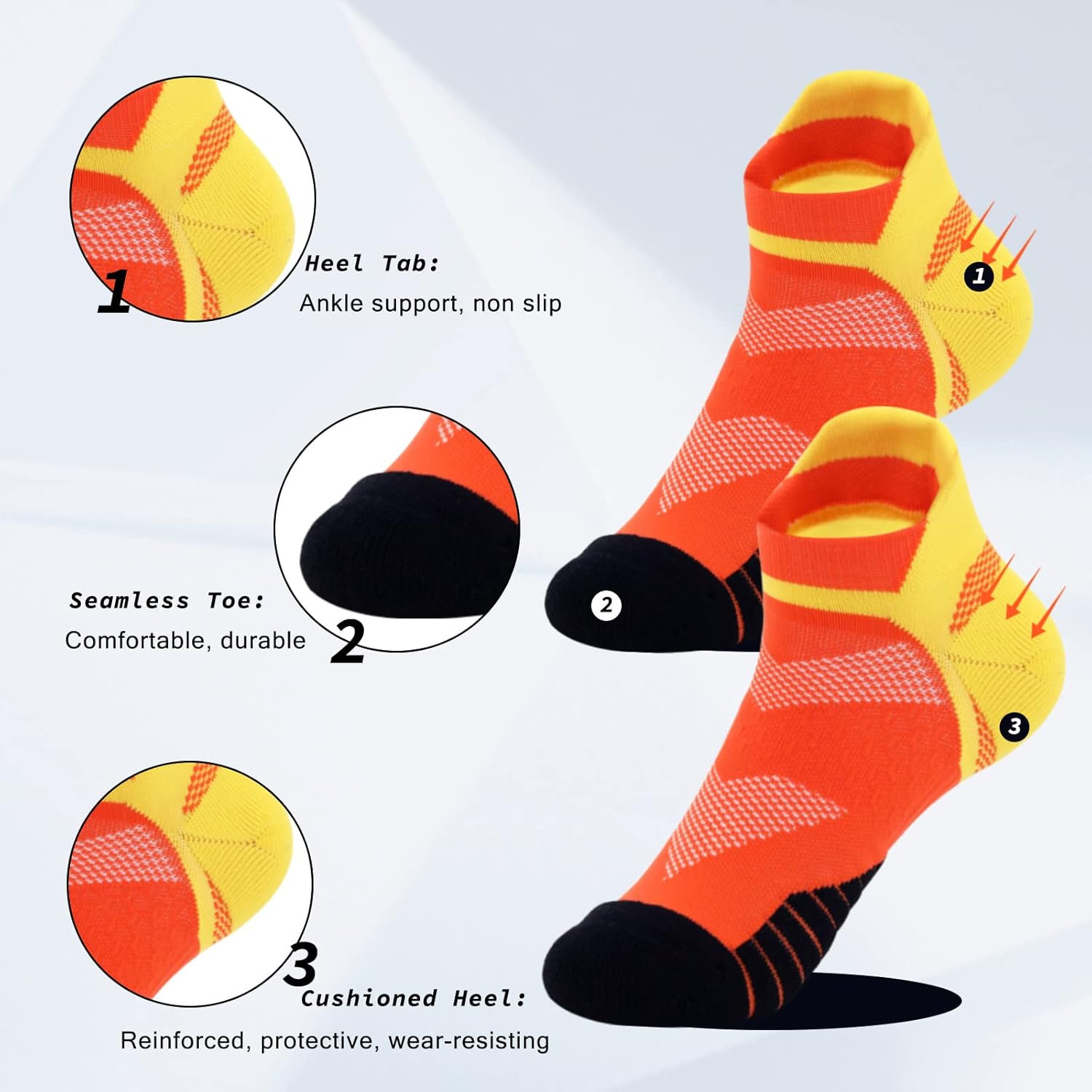 Kodal Copper Infused Running Low Cut Socks No Smell Ankle Tab Support Comfortable Cushion 3 Mixed Color - 5 Pairs - Image 5