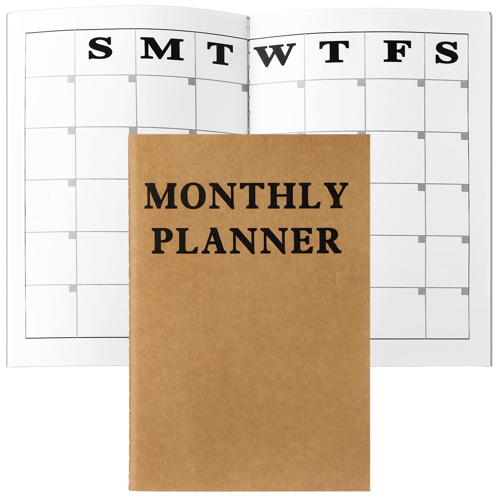 Fullhawl Undated Monthly Planner, 2026 Blank Pocket Weekly Planner with Kraft Cover, Mini Calendar Book for Office, Blank Date Goal/Time Organizer, 20