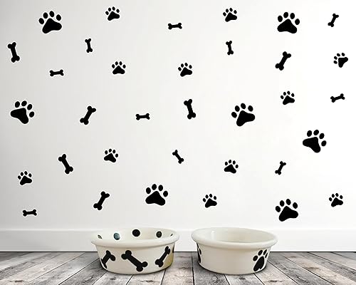 Miniatura 2 de 76 calcomanías de pared de pata de perro con hueso, decoración de habitación de perro, cachorro, calcomanías de pared de vinilo extraíbles, huellas