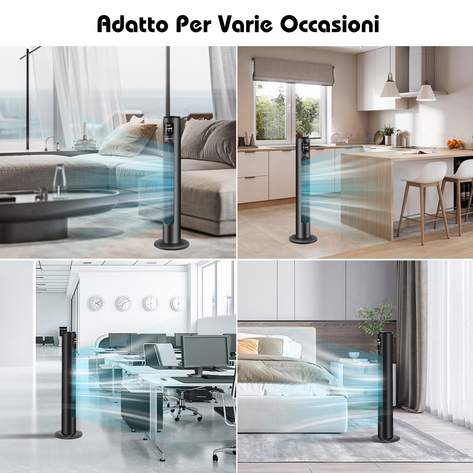 Aigostar Ross Smart - Ventilatore a torre Smart WiFi con telecomando, 102 cm, display LED, oscillazione 70°, 3 velocità 3 modalità, timer 24 ore, controllo APP, adatto per casa e ufficio