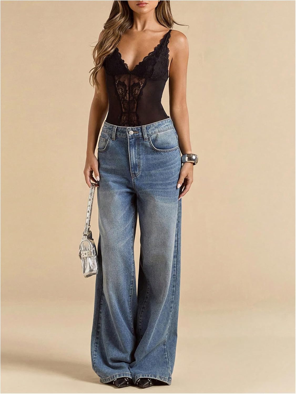 Milumia Women's Sexy Deep V Neck Lace Bodysuit Sheer Foral Mesh Corset Body Suits - Image 5