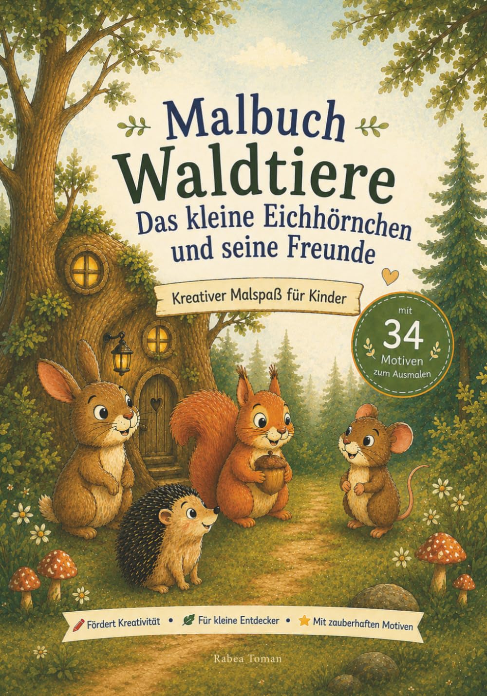 Malbuch Waldtiere für Kinder: Das kleine Eichhörnchen und seine Freunde