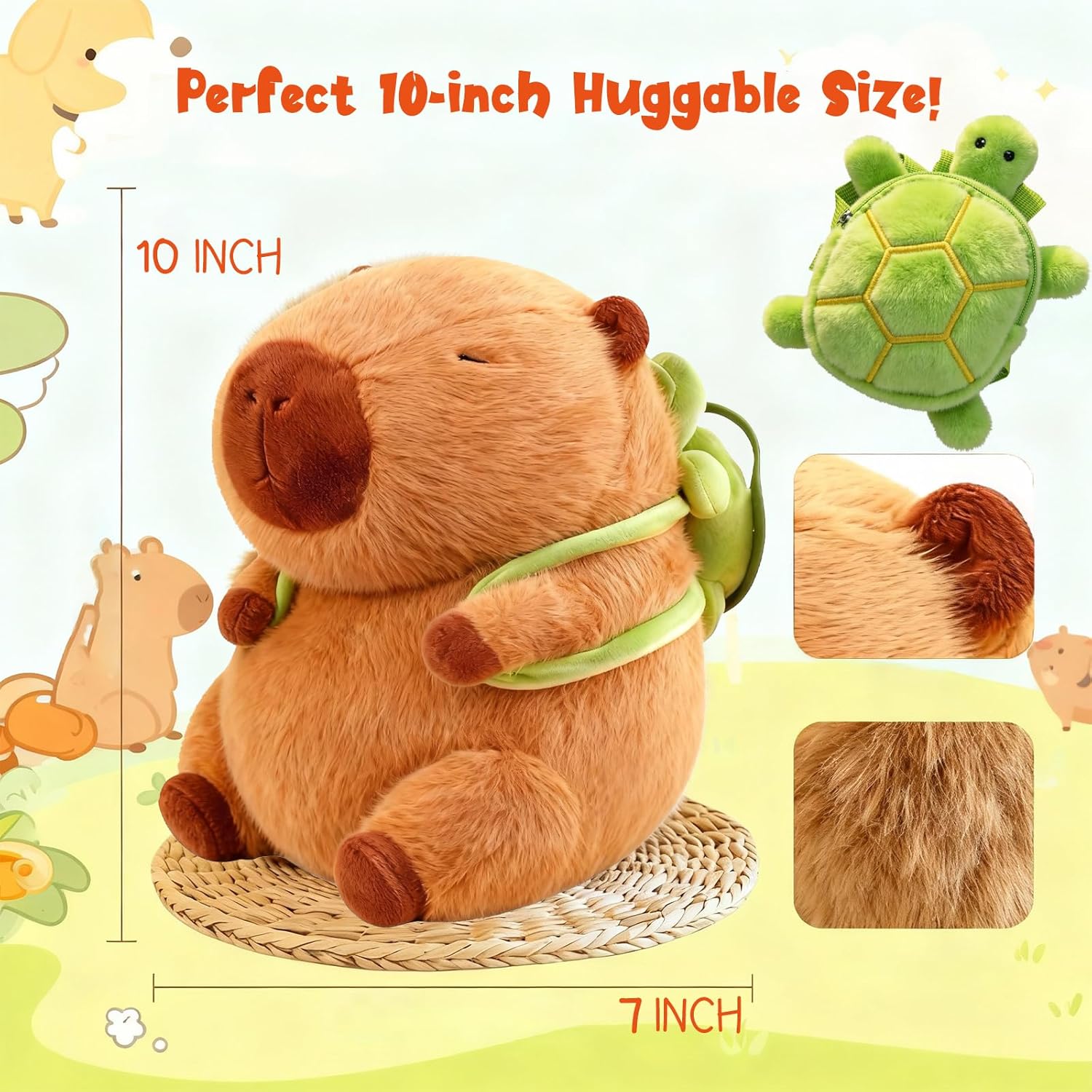 Capybara Plush with Turtle Backpack, Kawaii Capybara Doll Stuffed Birthday Gifts Party Decoration, Cute Plush Toy for Girls Cartoon Fans - Image 2