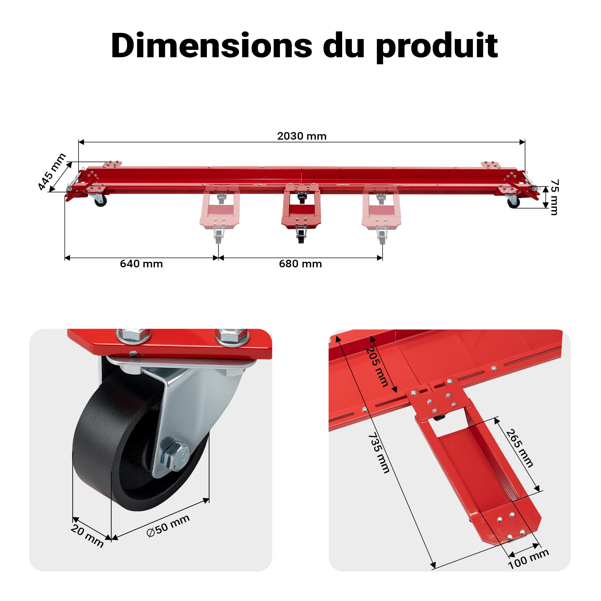 Chariot roulant pour moto jusqu’à 570 kg Aide à la manœuvre Range-moto