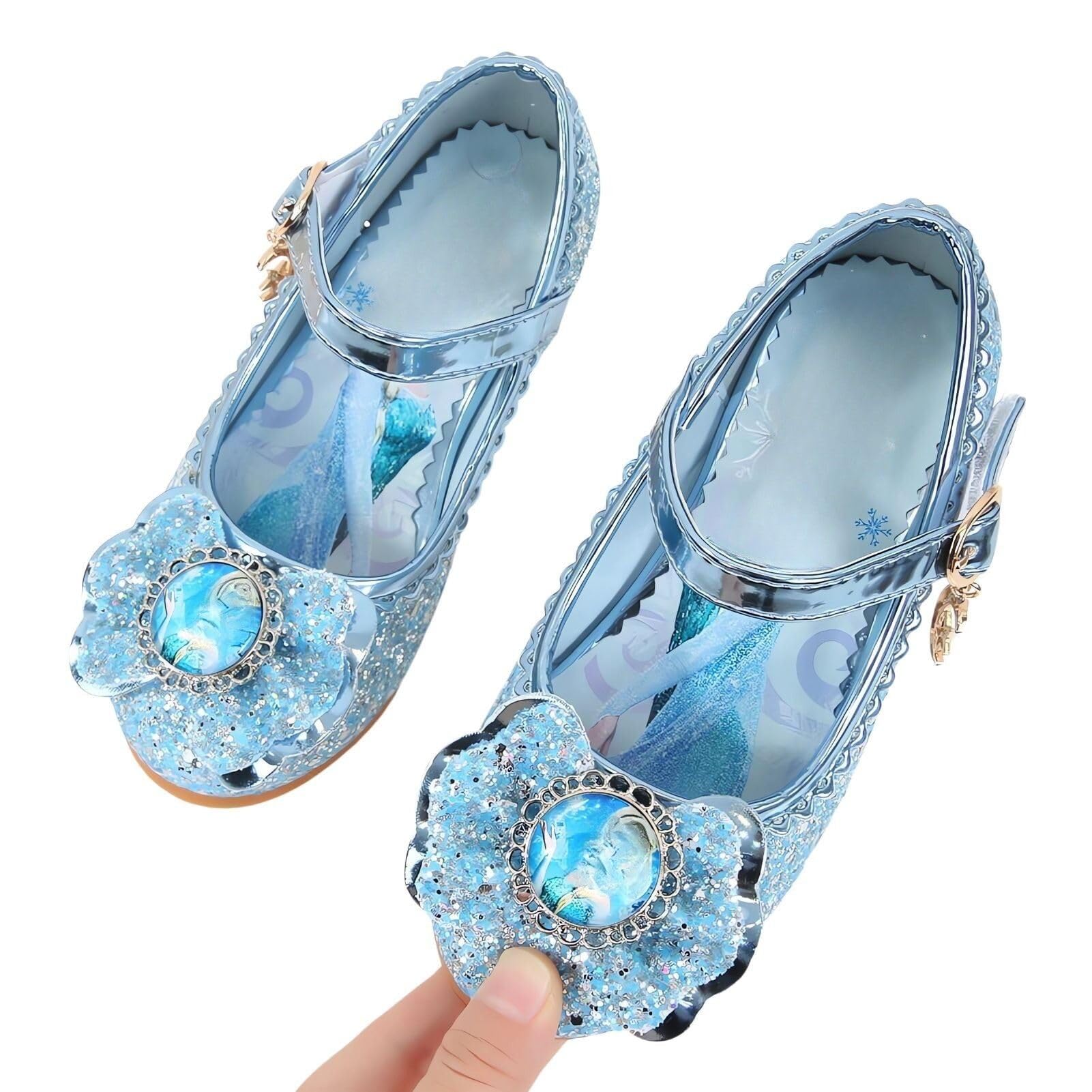 Basket Enfant Fille Princesse Elsa Chaussures Danse Paillettes Costume Princesse Cosplay Noël (D1-Blue, 28)